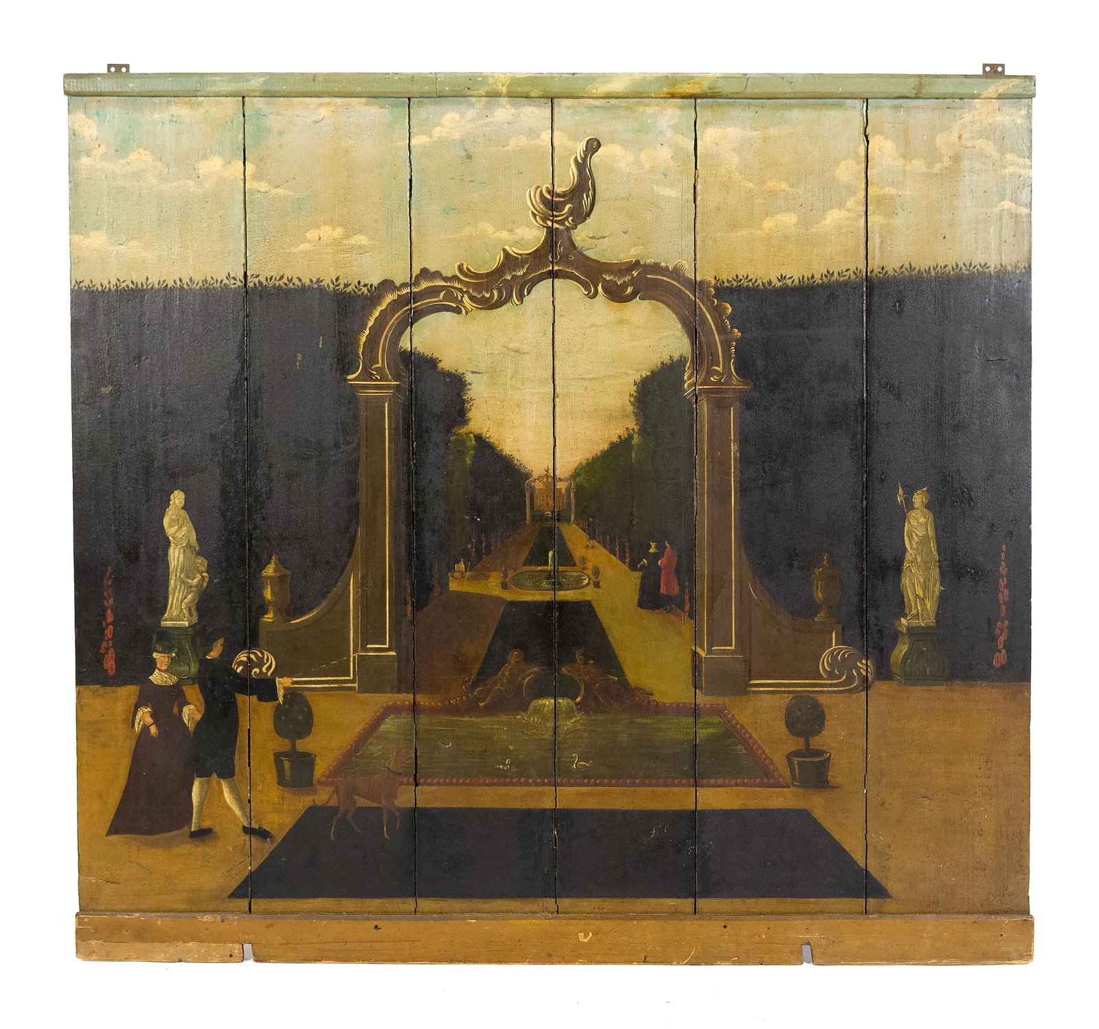 18TH C. OIL ON WOOD PANEL, ENGLISH FORMAL GARDENS (1 of 7)