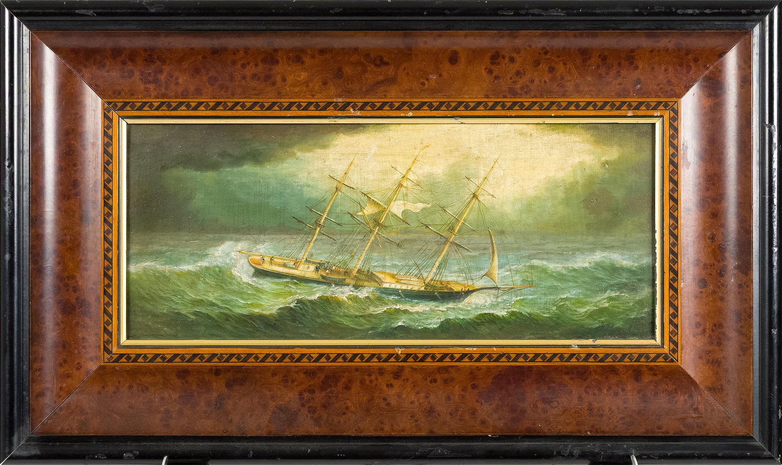19TH C. OIL SHIP IN DISTRESS MARINE PAINTING. (1 of 6)