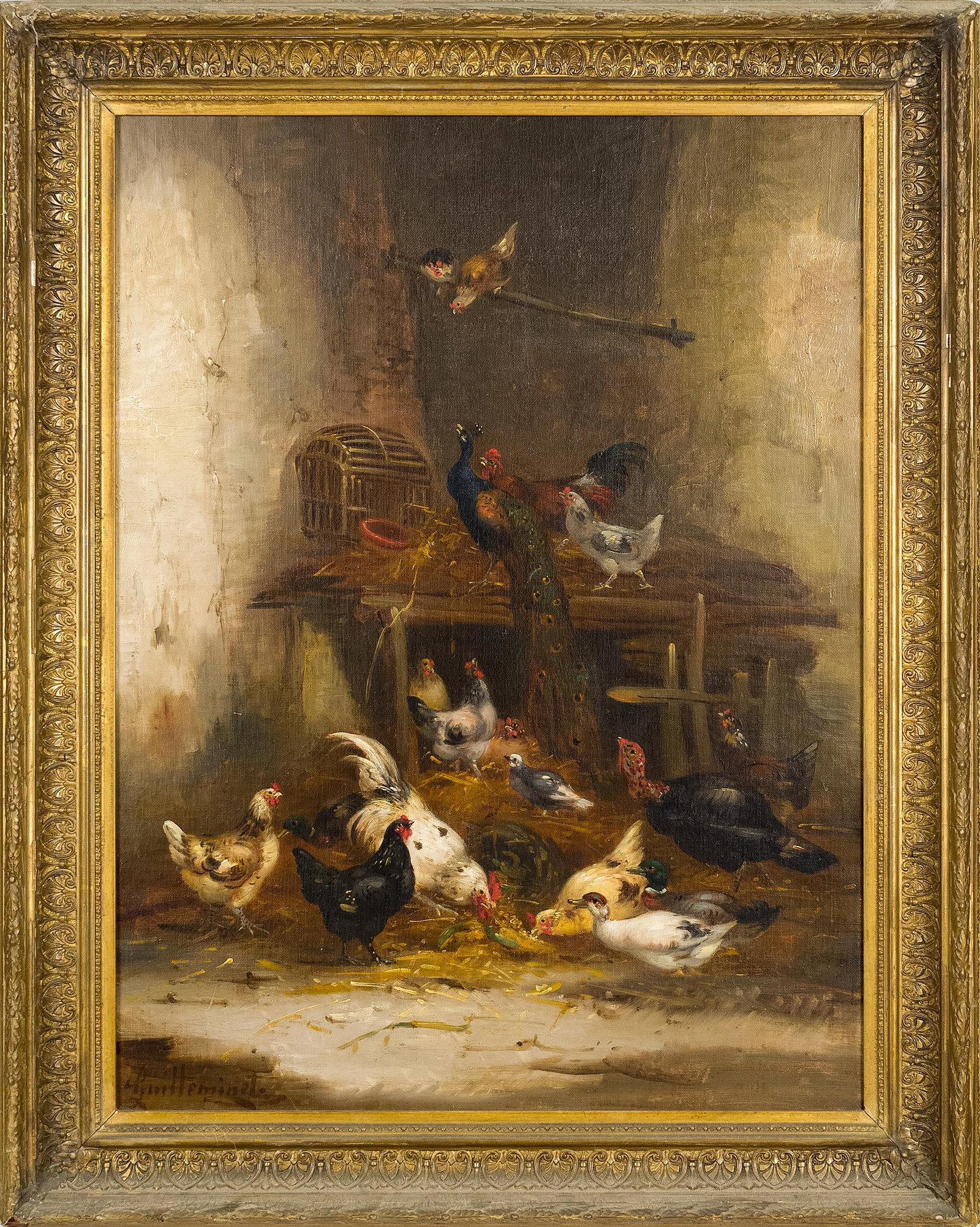 CLAUDE GUILLEMINET OIL BARNYARD POULTRY. (1 of 8)