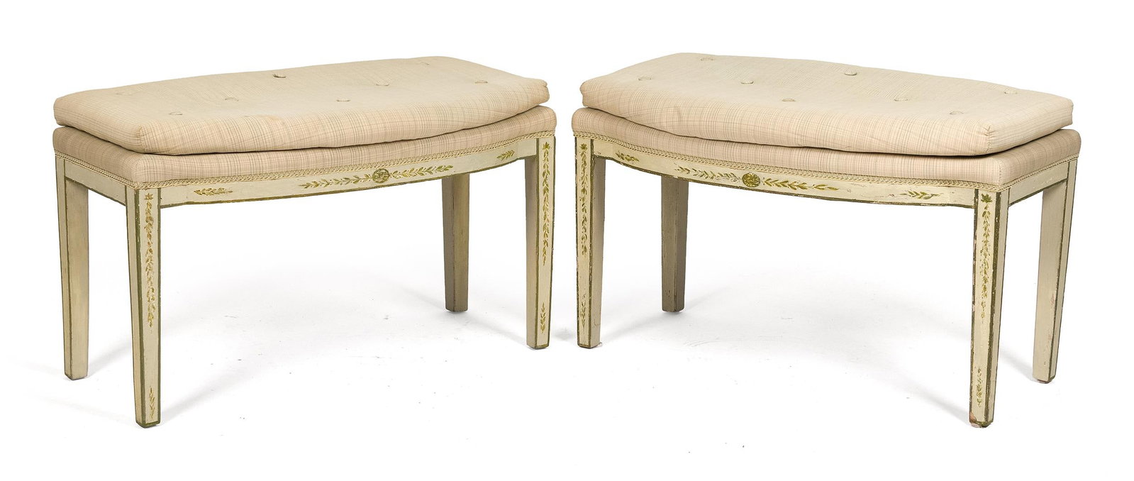 PR. 19TH C. NEOCLASSICAL PAINT DECORATED BENCHES. (1 of 2)