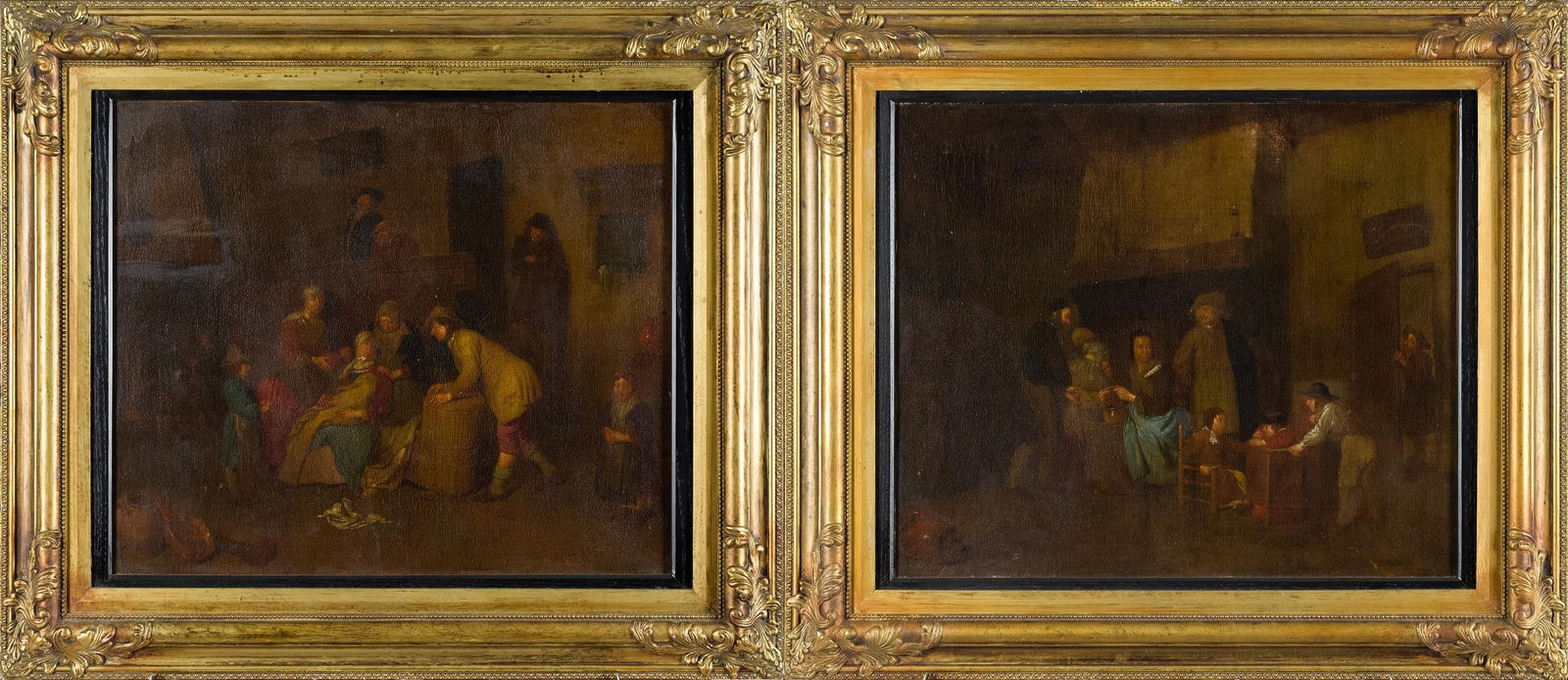 TWO 18TH C. FLEMISH OILS, TAVERN SCENES. (1 of 3)