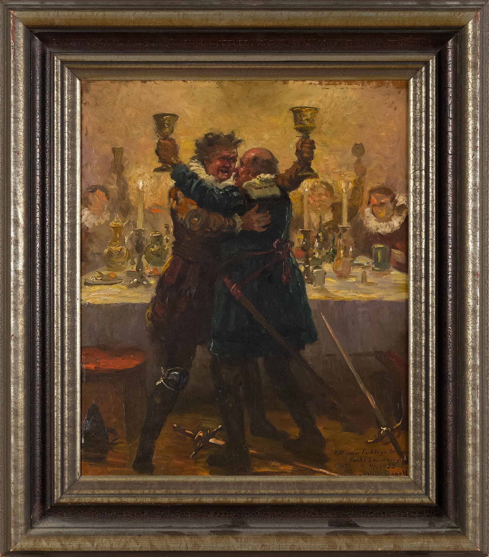 19TH C. DUTCH OIL, CELEBRATING SOLDIERS. (1 of 1)