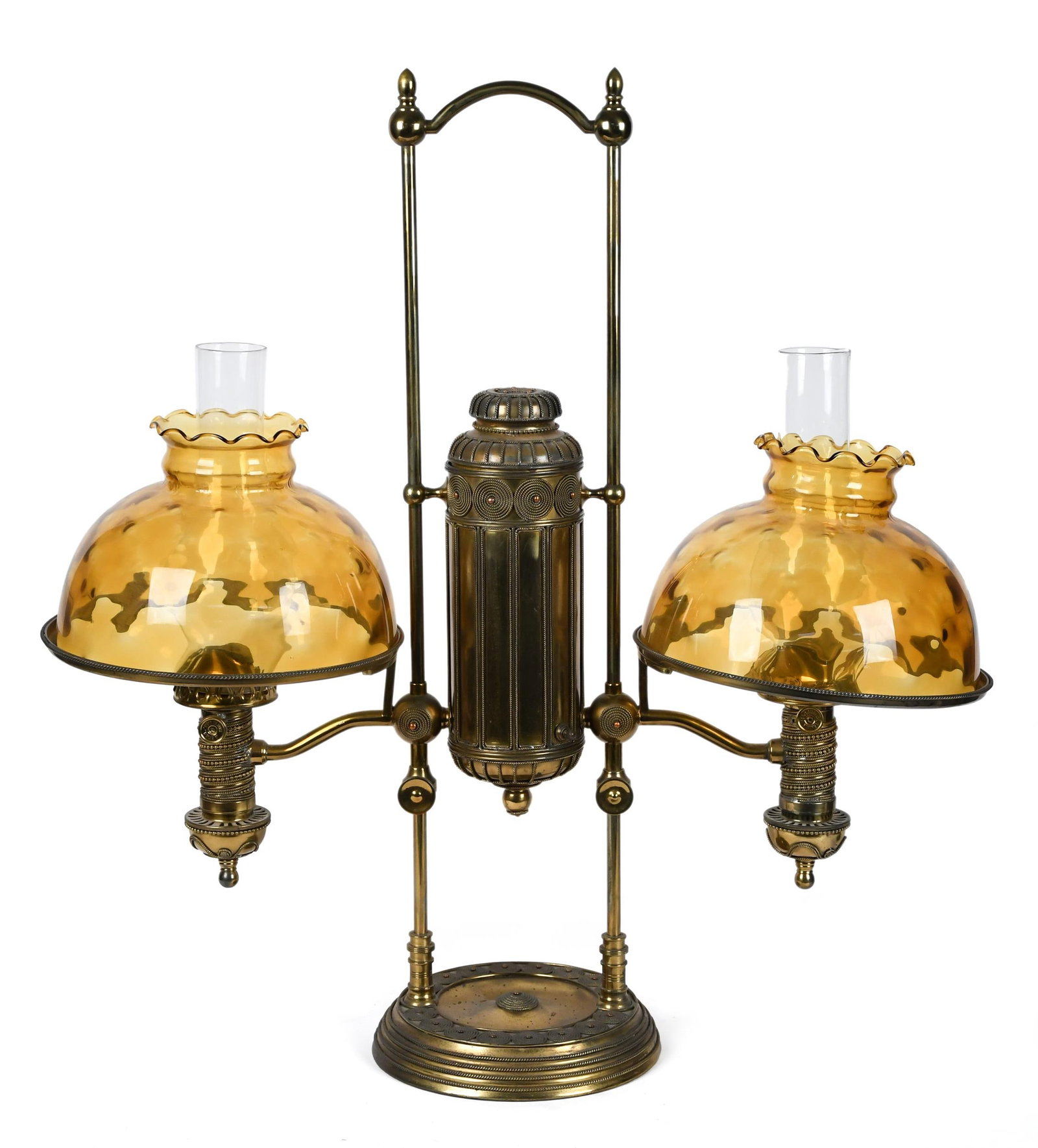ANTIQUE TIFFANY MANHATTAN DOUBLE BRASS STUDENT LAMP. (1 of 10)