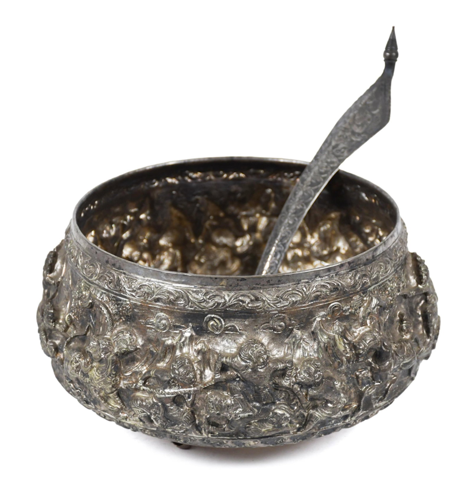 ASIAN EXPORT SILVER ALTER BOWL AND LADLE. (1 of 9)