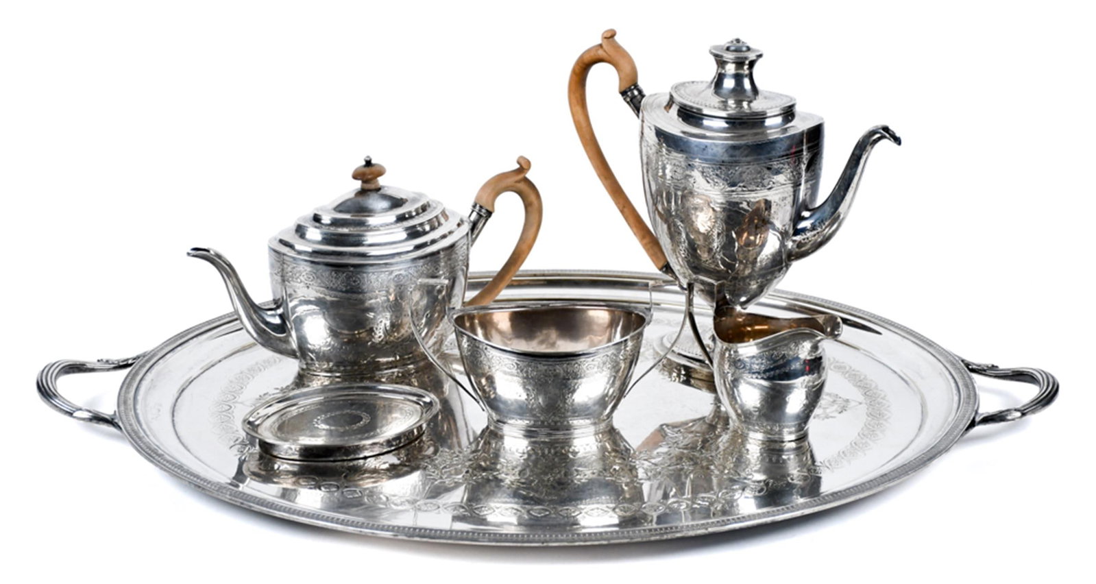 18TH C. GEORGIAN HALLMARKED STERLING TEA SET. (1 of 1)