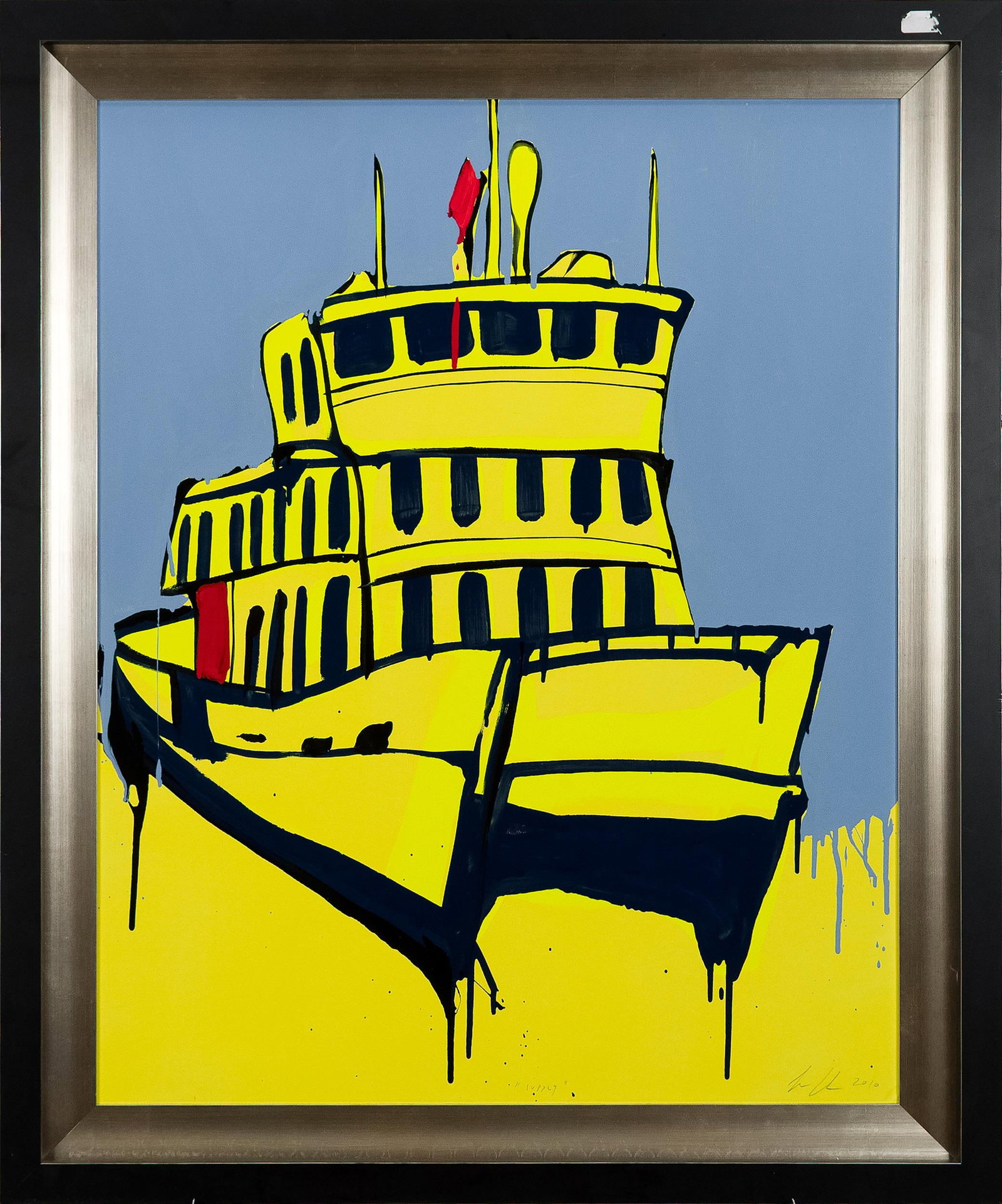 JASPER KNIGHT ACRYLIC, SUPPLY 2010.: A ca. 2010 large scale Jasper Knight (B. 1978) acrylic on panel, titled on lower edge, ‘Supply’, artist signed and dated 2010 in lower right. Image 41” x 31”, Frame