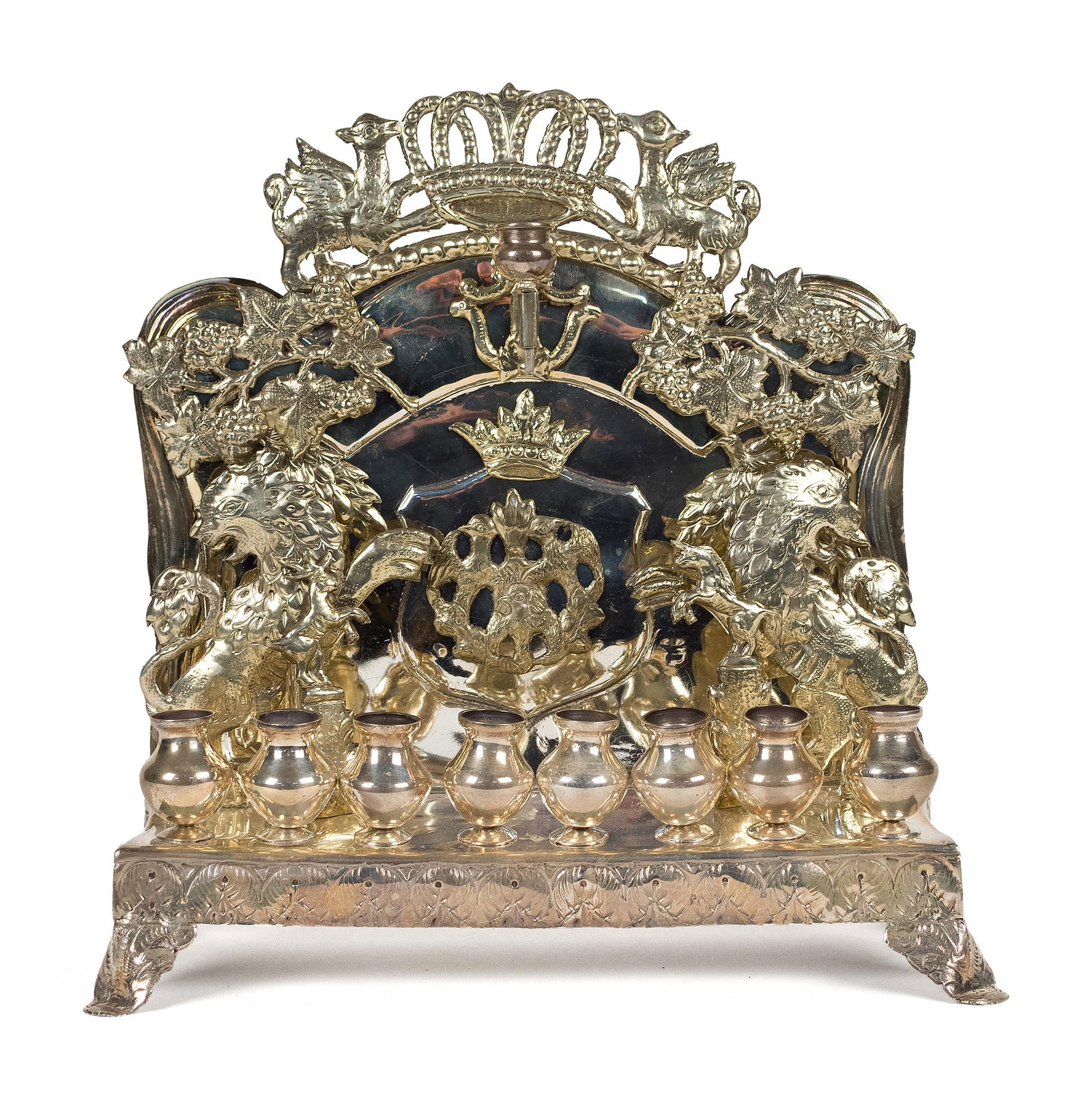 CONTINENTAL GILT SILVER HANUKKAH MENORAH. (1 of 1)