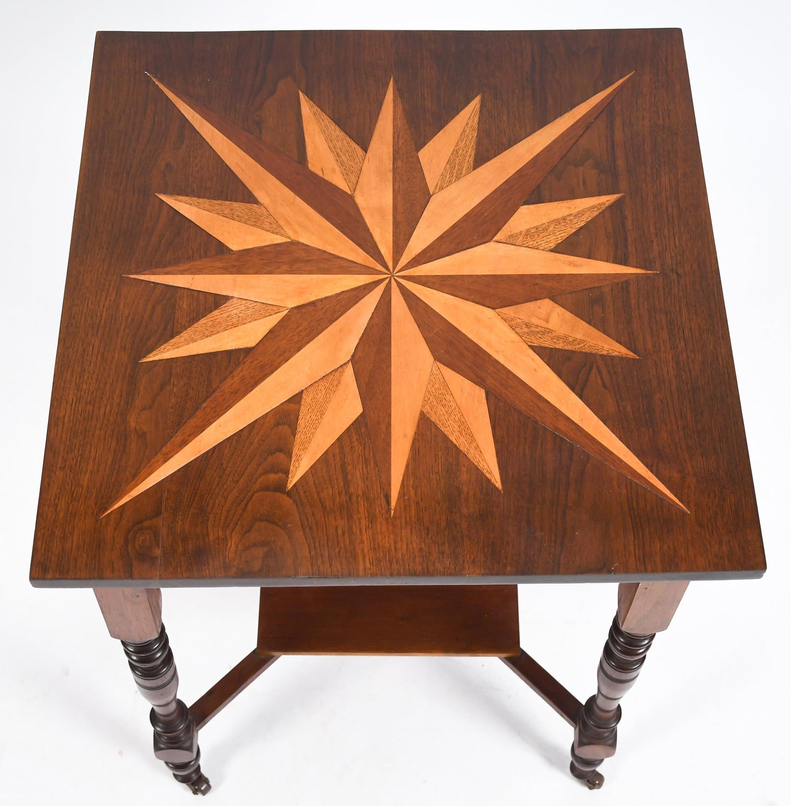 19TH C. INLAID WALNUT LAMP TABLE. - 3