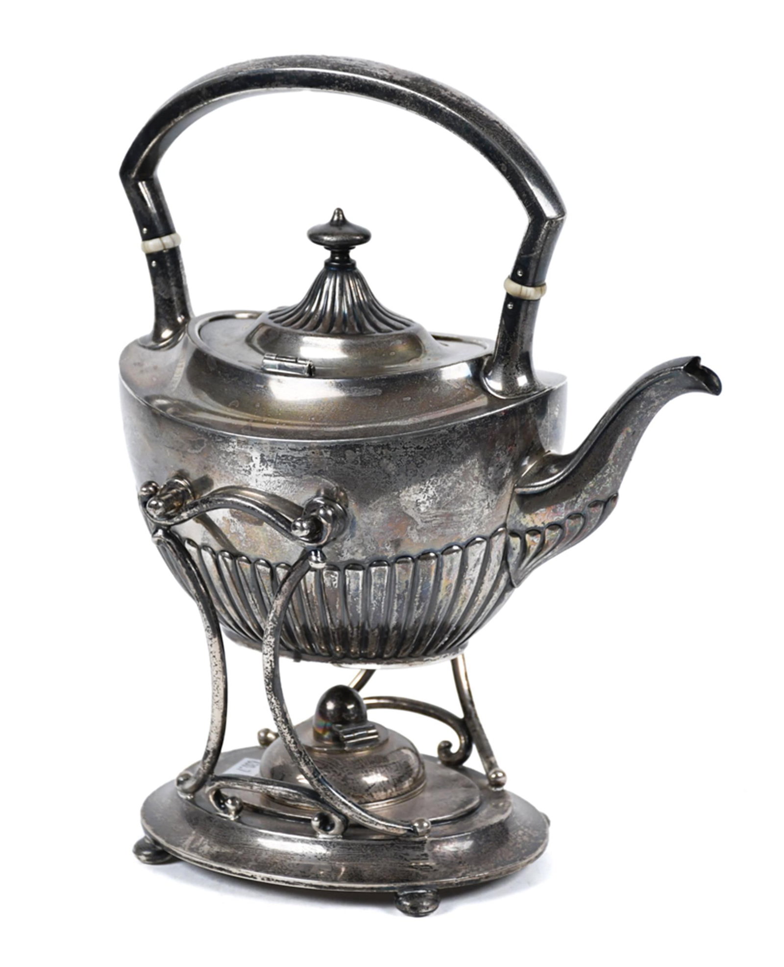 GORHAM STERLING HOT WATER KETTLE ON STAND.: A vintage Gorham sterling two-part hot water kettle on stand. 11”H. 32 oz t.