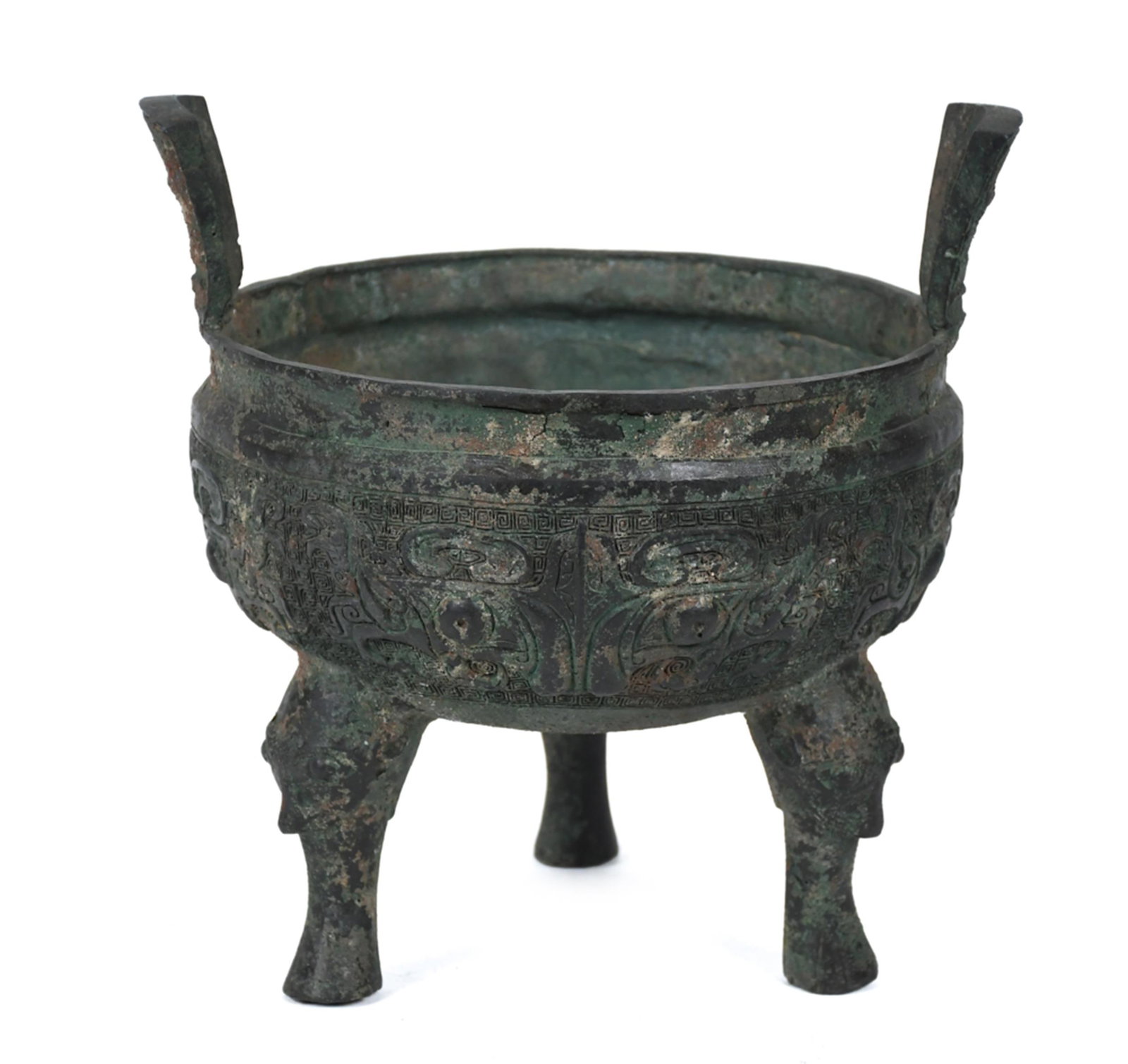 ARCHAISTIC STYLE CHINESE PATINATED BRONZE VESSEL. (1 of 1)