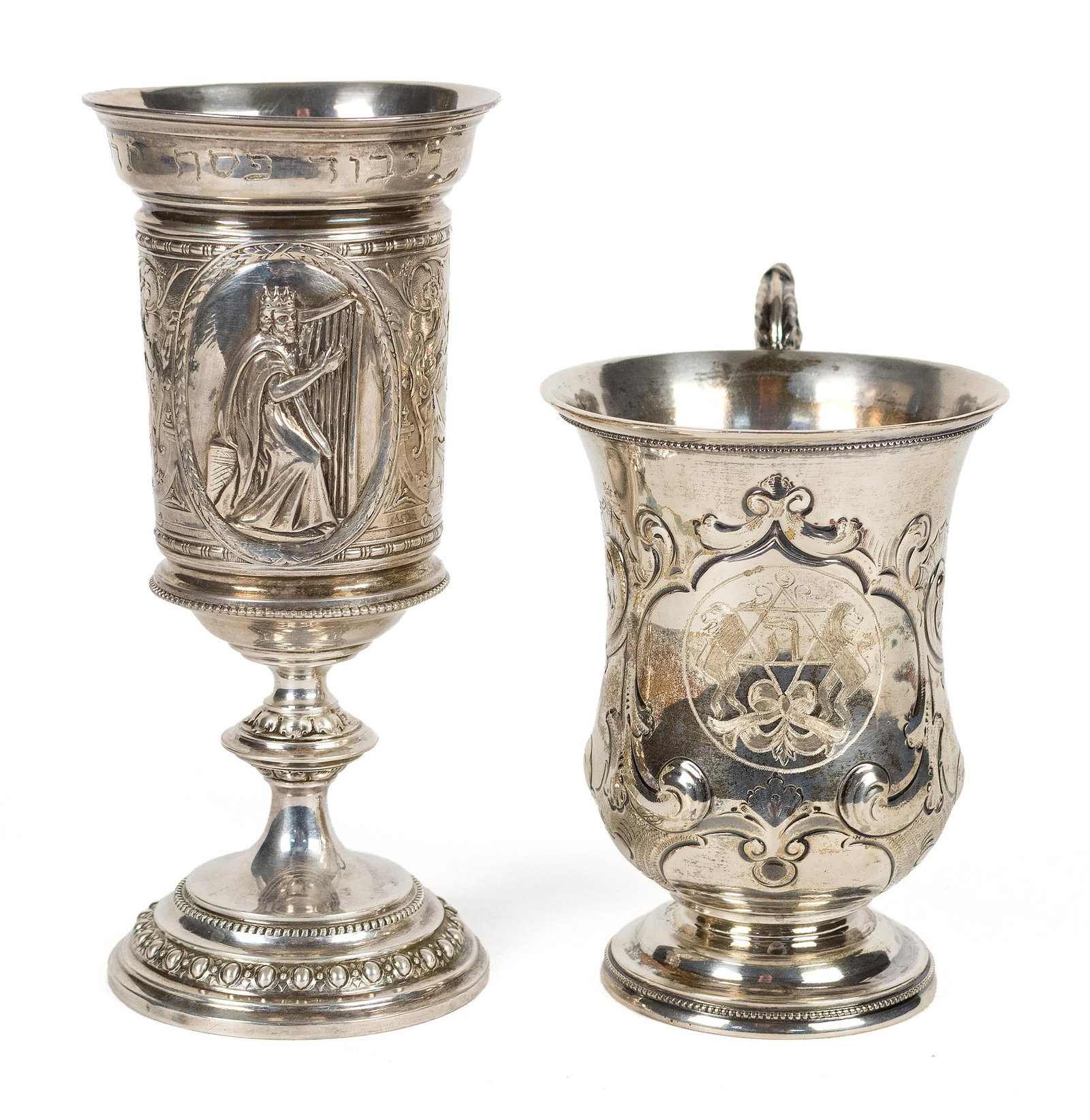 TWO SILVER JUDAICA KIDDUSH CUPS. - 2