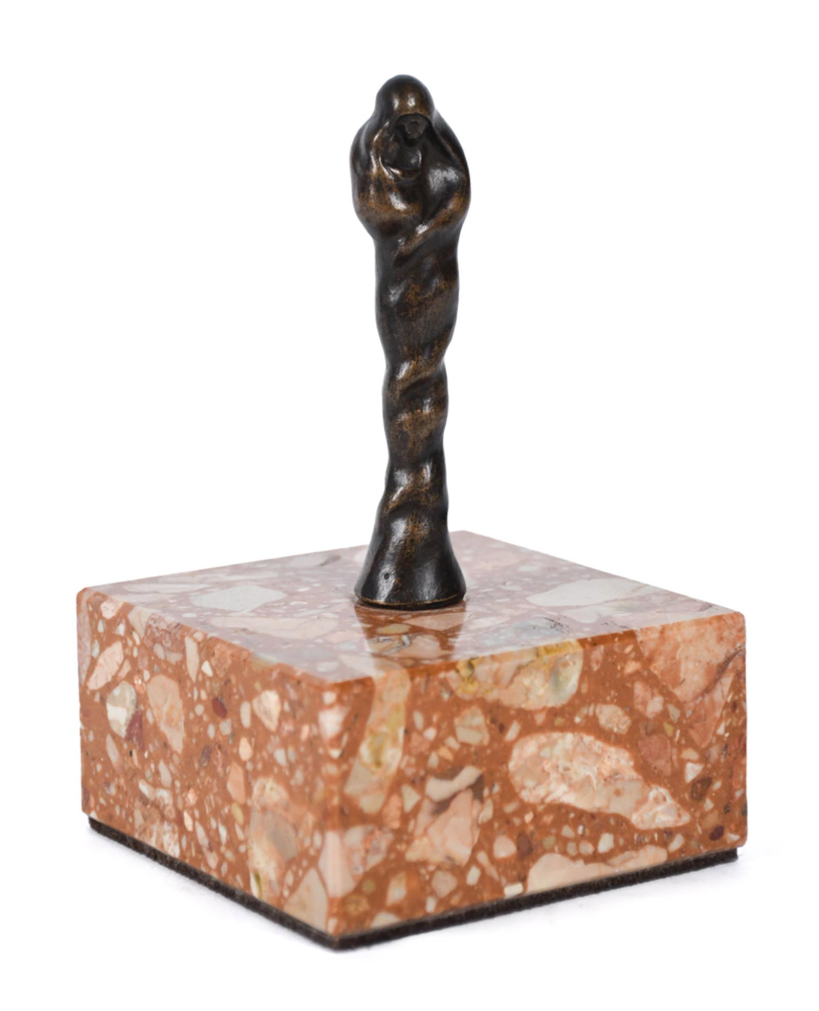 MALVINA HOFFMAN BRONZE MOTHER AND CHILD.: Malvina Hoffman (American, 1885-1966), a cast bronze mother and child group, the veiled mother bowing her head over the infant gathered against her breast, the two enclosed within a single draped