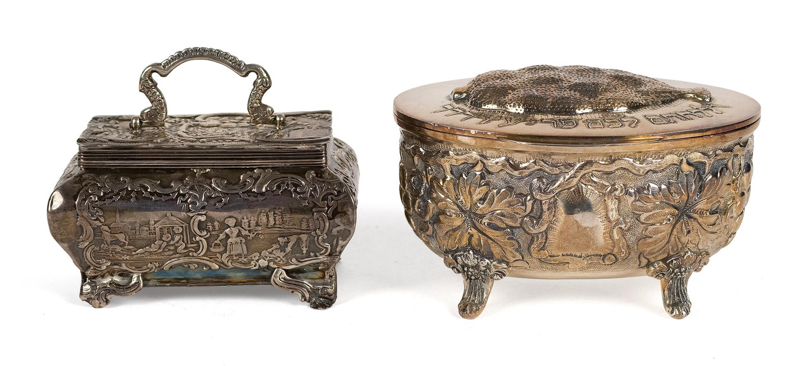 TWO JUDAICA SILVER BOXES. - 2
