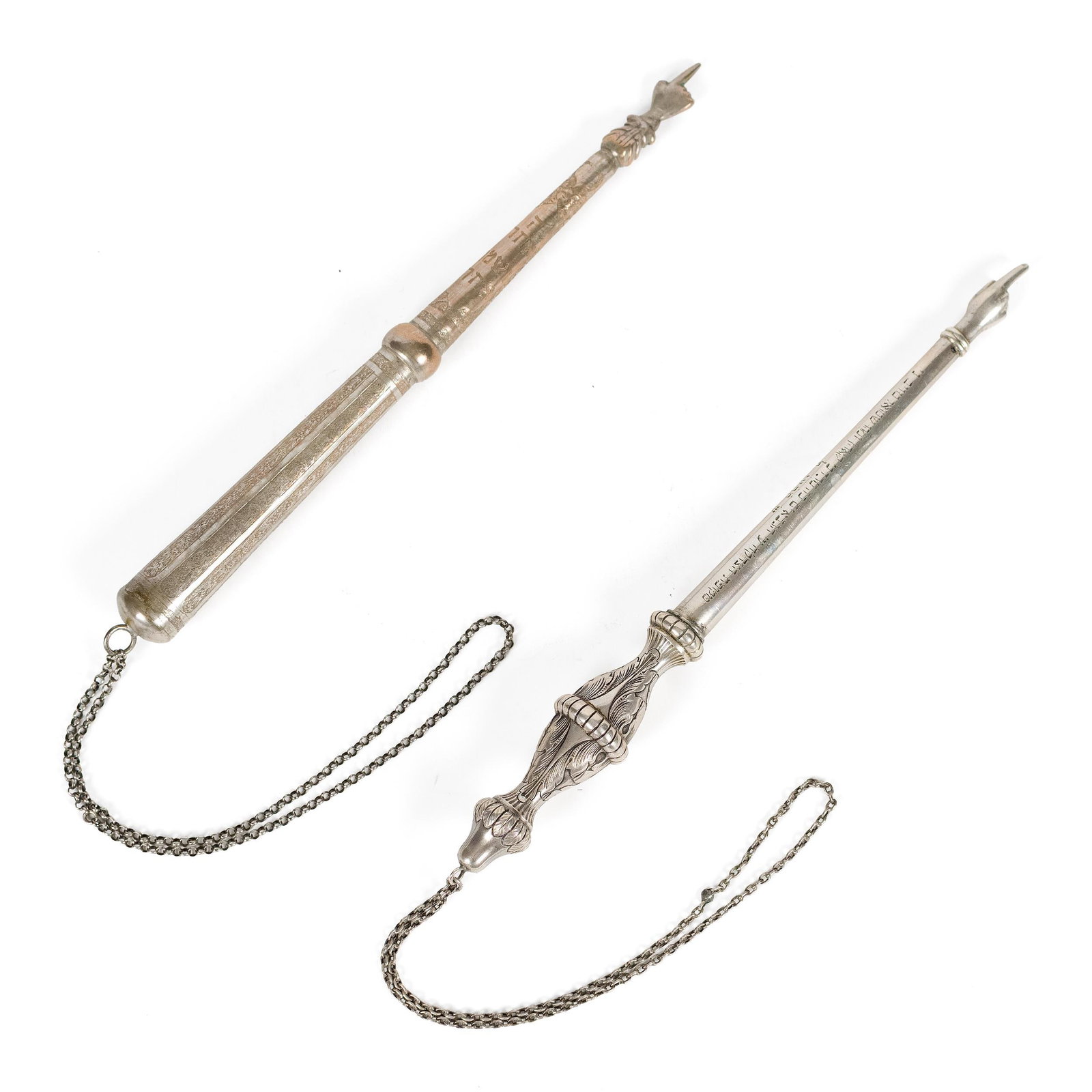 TWO JUDAICA SILVER TORAH POINTERS. (1 of 1)