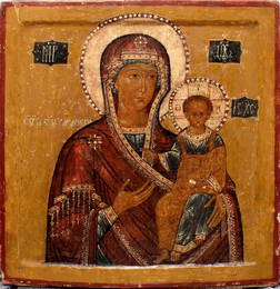 Large Russian icon Our Lady Hodegetria of Smolensk.  17-18th century.