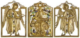 [Russian].  3-panel folding icon [skladen] "The enthroned Christ the Saviour" with archangels. -