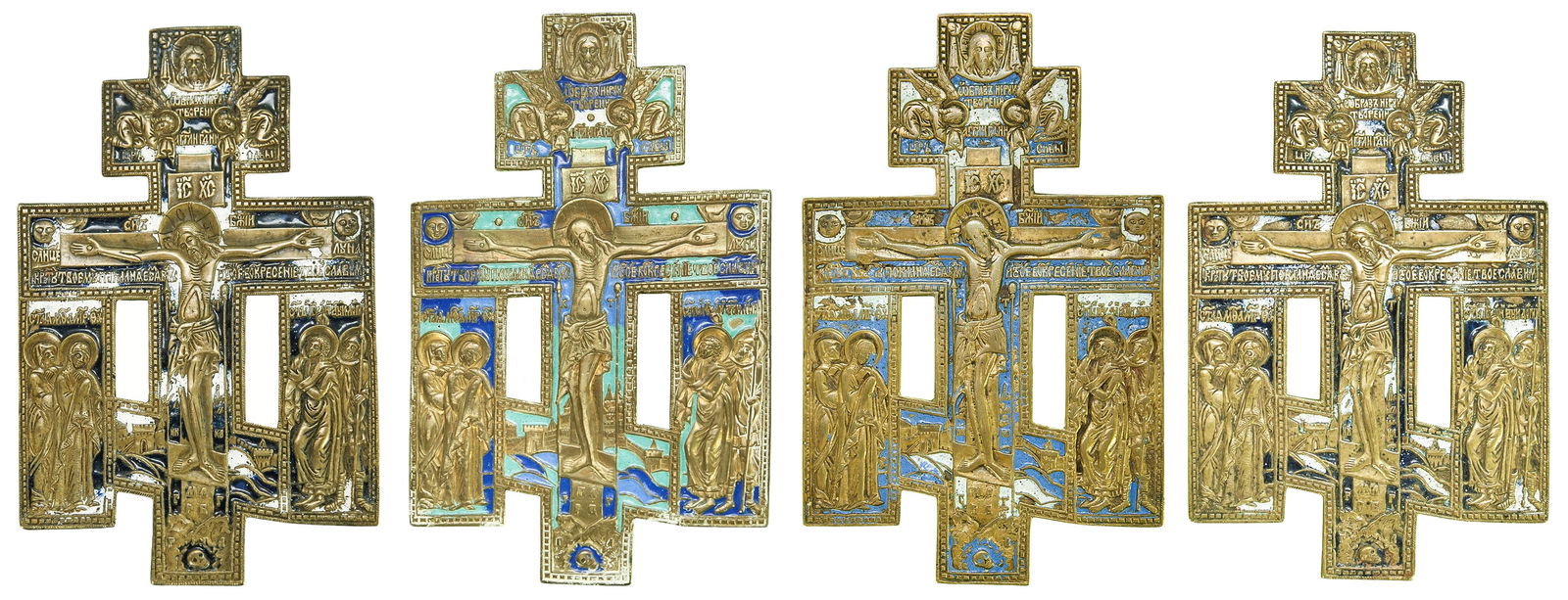 A selection of 4 Old Believers crucifixes. - Russia, 19-20th cent. - 20,5x13,5; 21x13; 20,5x13; (1 of 9)