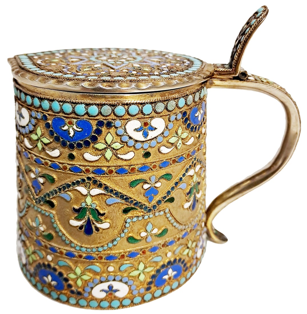 [Russian]. Silver enameled tankard. - Russian Empire, late 19th - early 20th cent. - 12 cm x 11,5 (1 of 5)