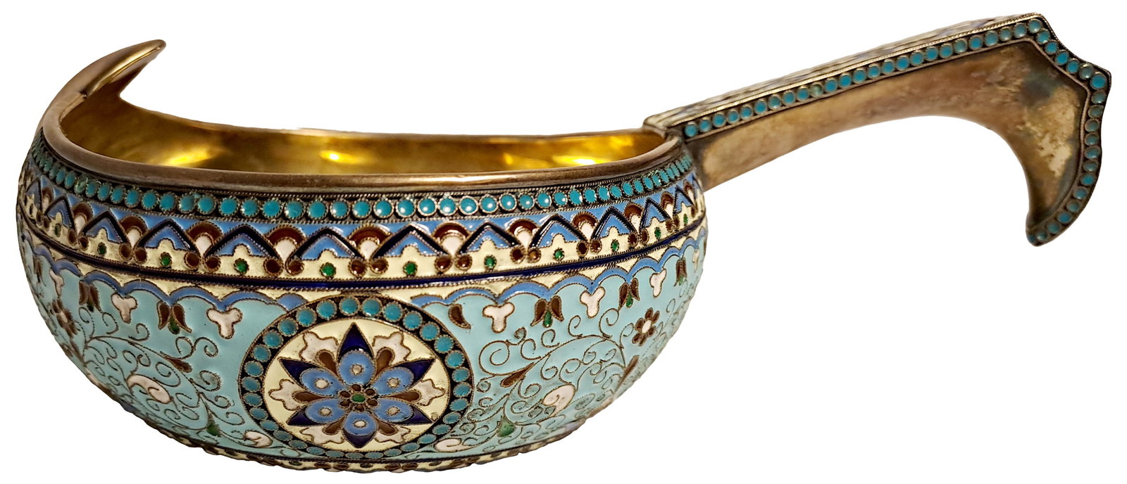 Silver scoop with enamels, Russian style. - Russia (?), 20th cent. - 20x11,5 cm, 334 g. (1 of 3)
