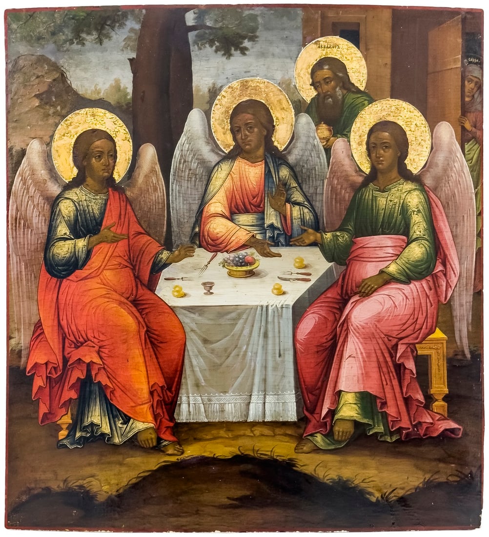 Russian icon "Hospitality of Abraham". - Central Russia, 19th century. - 49x52 cm. (1 of 1)