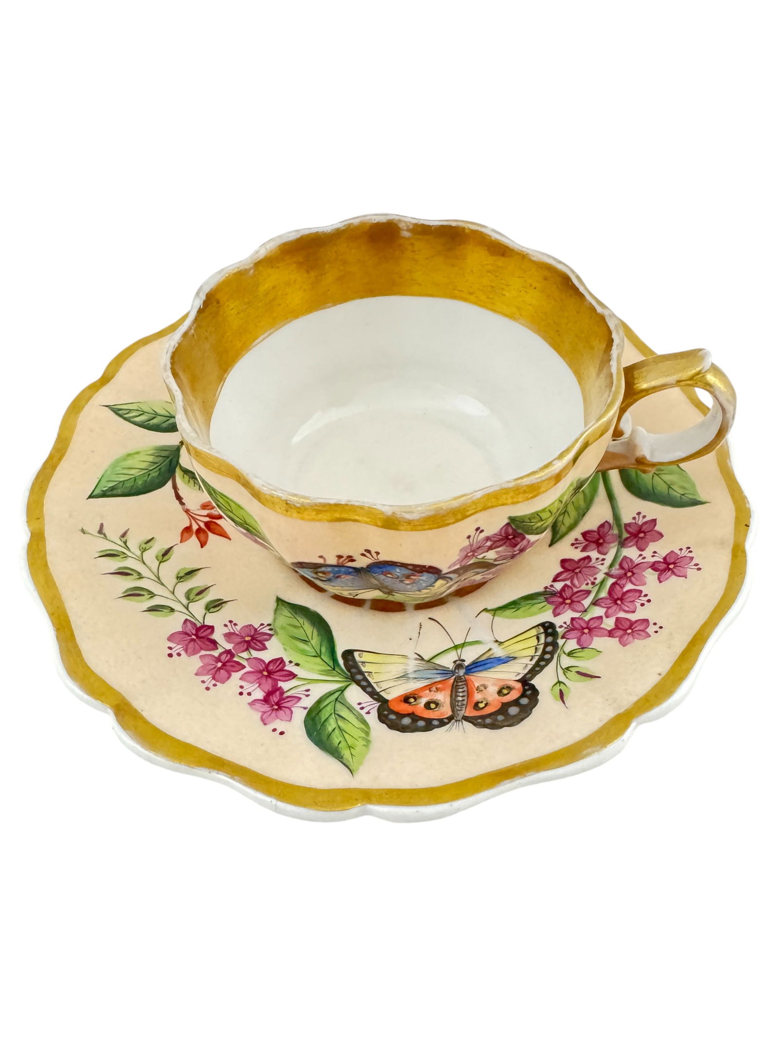 [Russian. Imperial Porcelain Factory 'IFZ']. Set of tea cup and a saucer with floral decoration. - R (1 of 4)