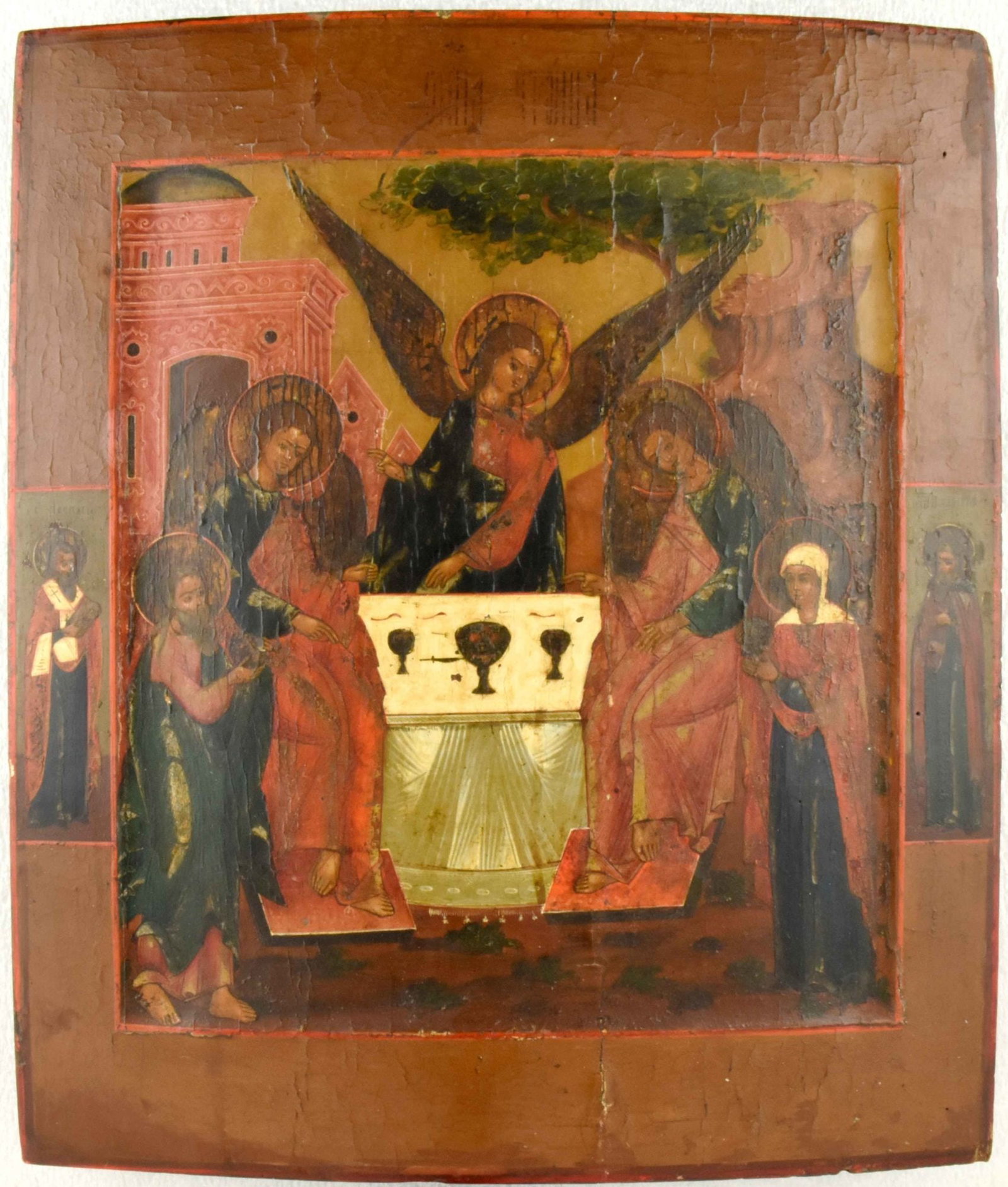 Russian icon "Old Testament Trinity" with selected saints. - Russia, 18th century. - 31x35,5 cm. (1 of 1)