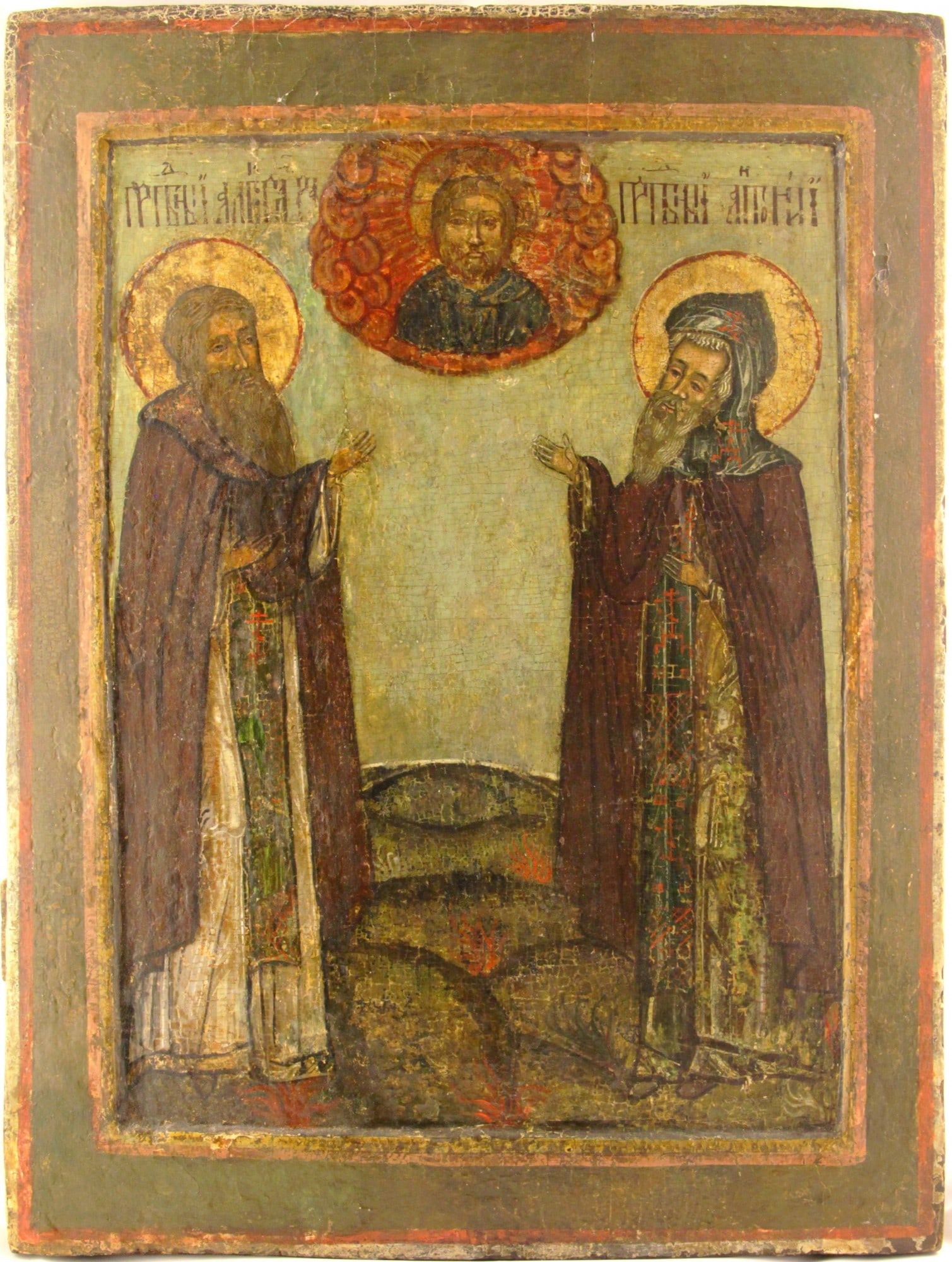 [Large] Russian icon "Selected saints (Alexander Svirsky and Anthony Pechersky - ?)". - Russia, (1 of 1)