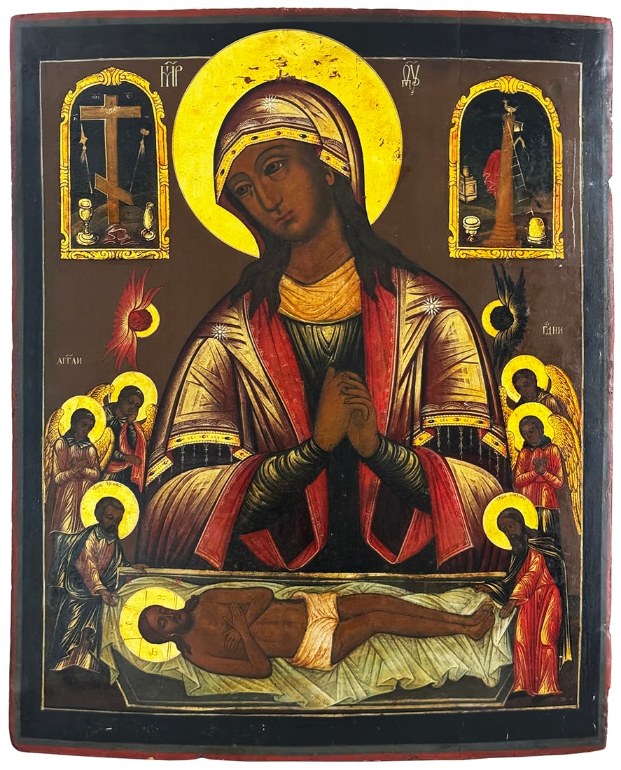 [Large]. Russian icon "Entombment of Christ ("Don't Weep for Me, Mother") with Arma Christi". - (1 of 1)
