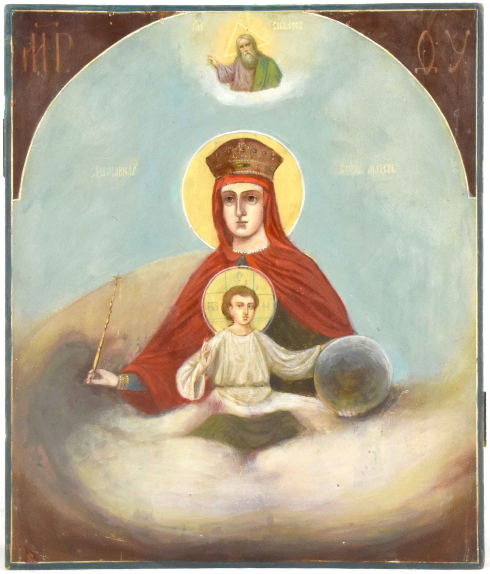 Russian icon "Our Lady Derzhavnaya". - Russia, 19th century. - 31x26 cm. (1 of 1)