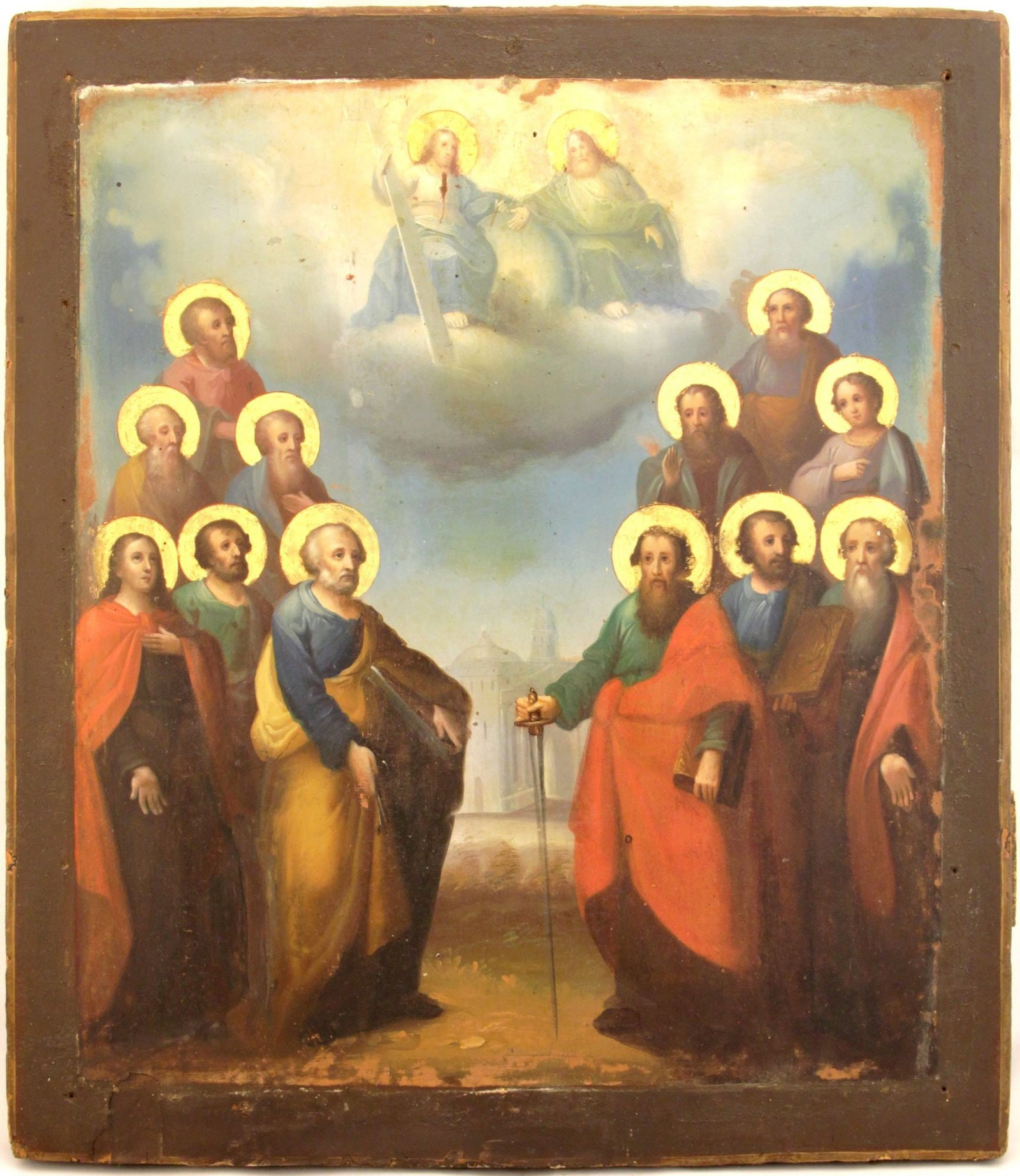 Russian icon "Assembly of Saints". - Russia, 19th century. - 36x31 cm.: Russian icon "Assembly of Saints". - Russia, 19th century. - 36x31 cm. Oil on wood; levkas, gilding.