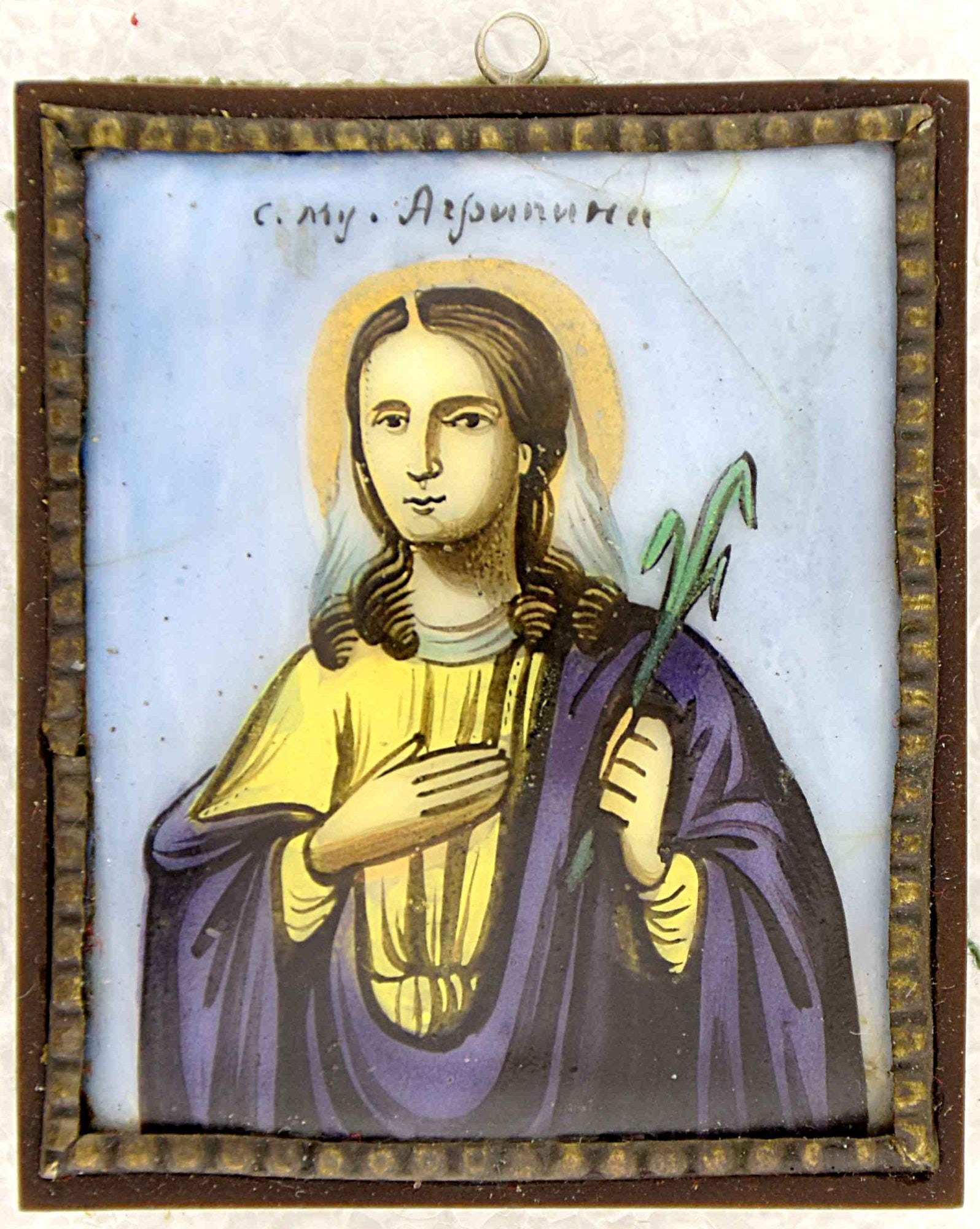 Russian icon, pendant "Saint Agrippina". - Russia, 19th century. - 4x5 cm. (1 of 2)
