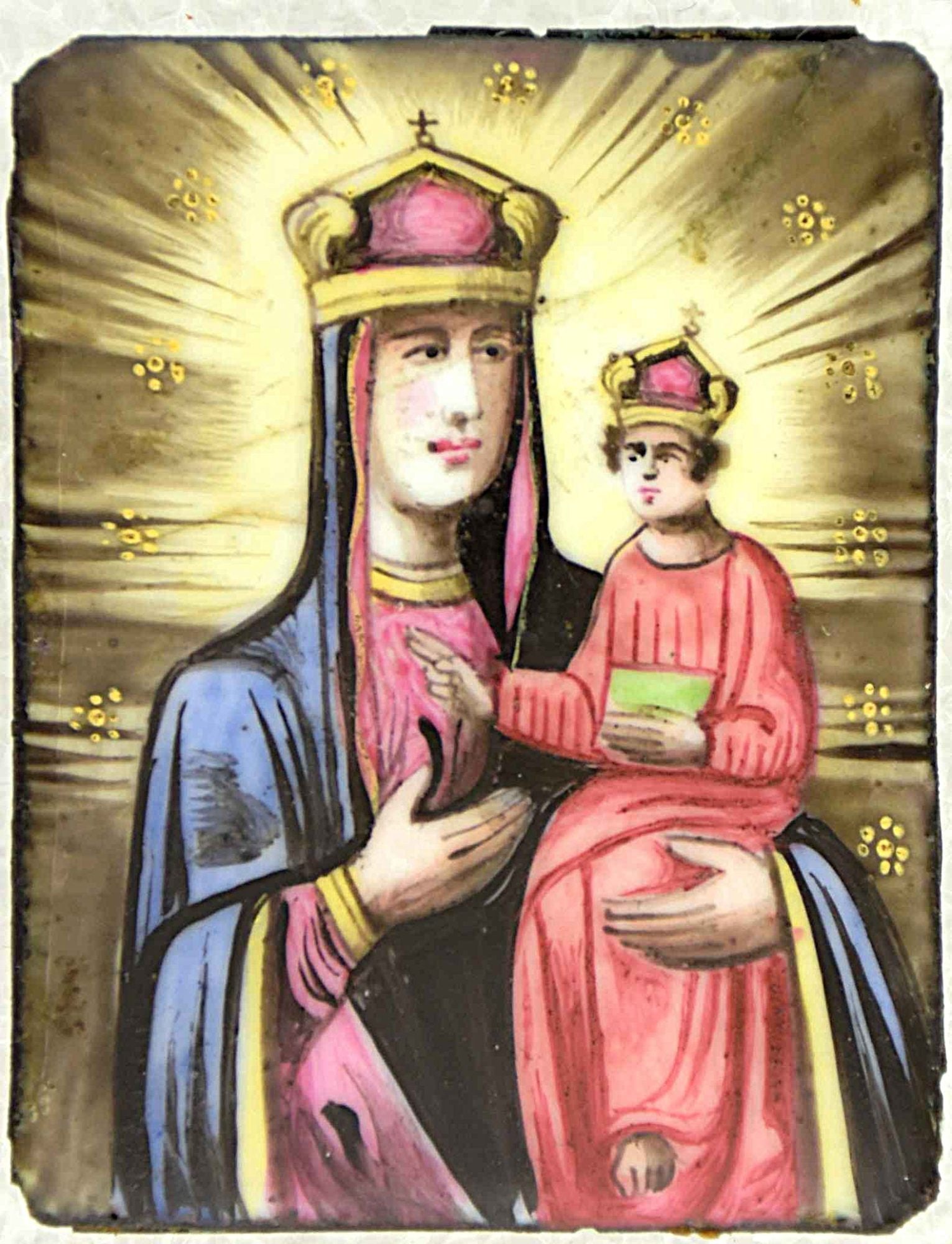[Rare] Russian icon, pendant "Our Lady of Ozeran (Ozeranskaja)". - Russia, 19th century. - 3,5x4 cm. (1 of 2)