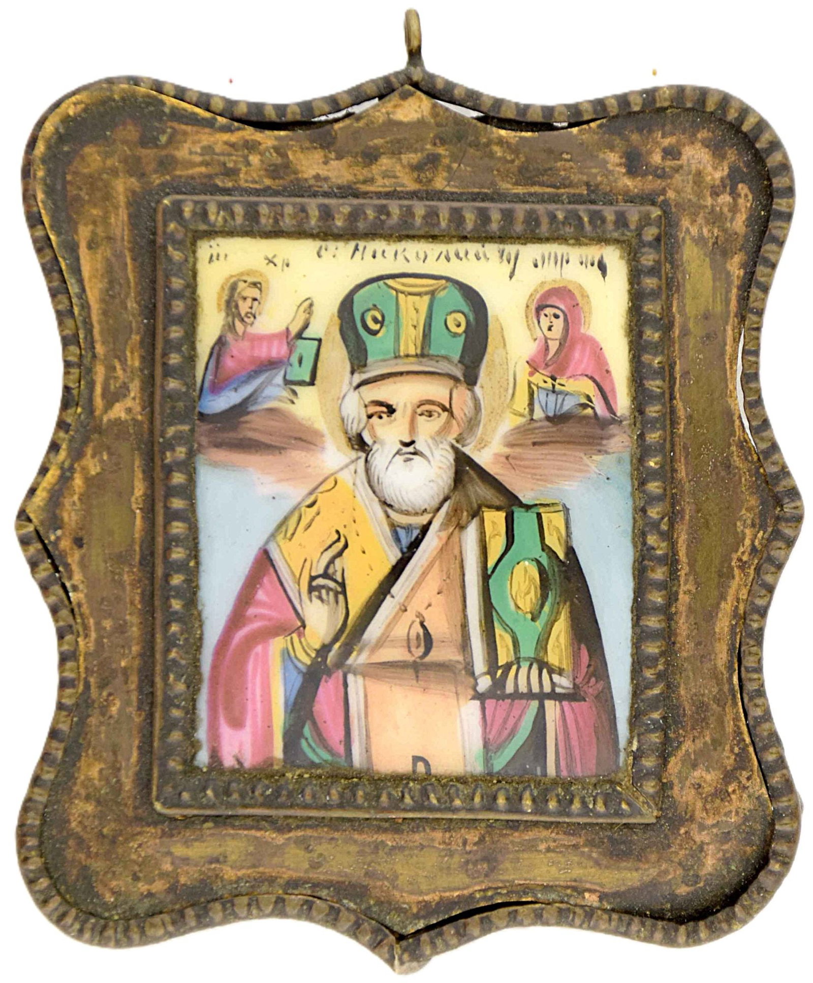 Russian icon, pendant "Saint Nicholas". - Russia, 19th century. - 5x6 cm. (1 of 2)