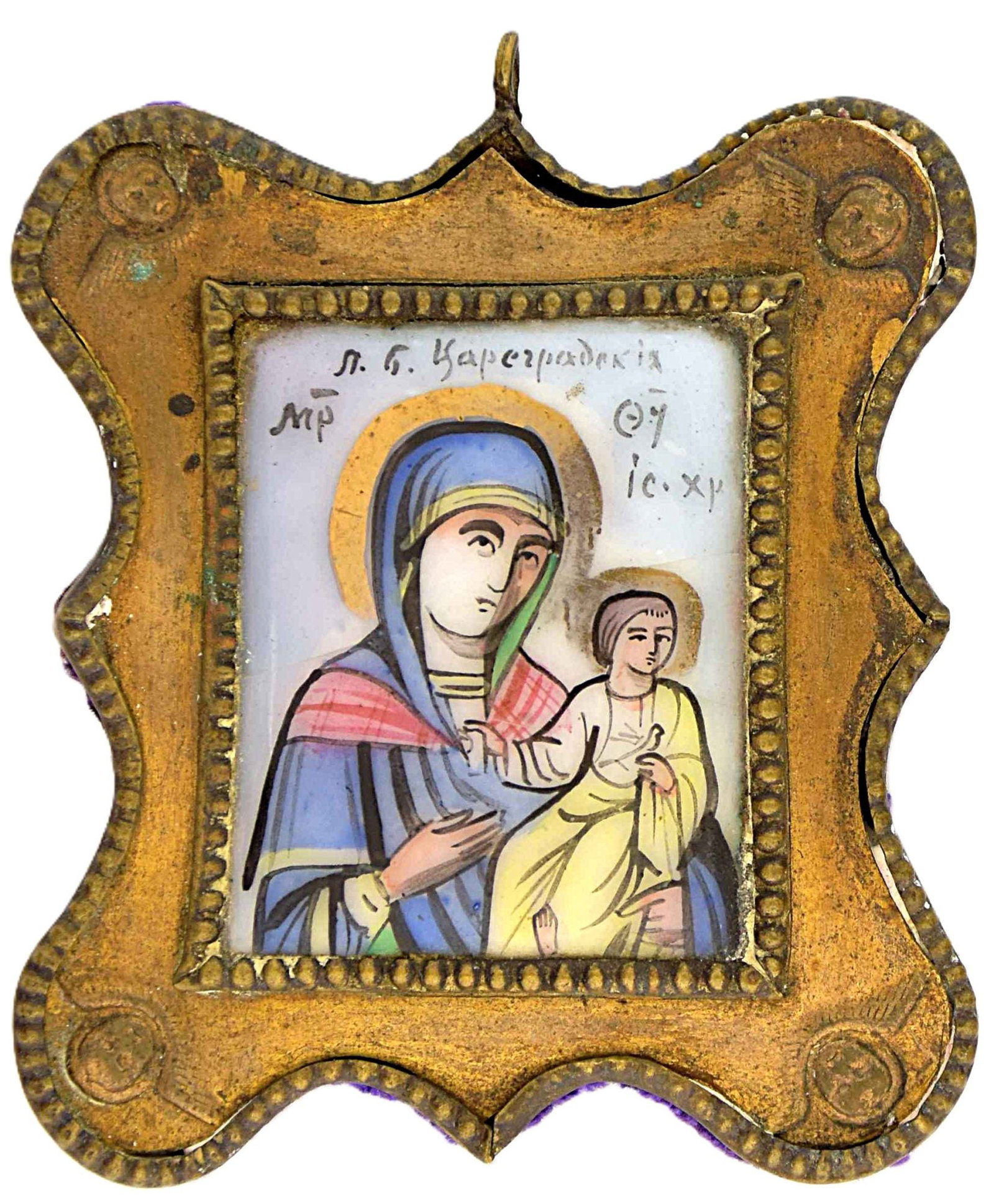 [Rare] Russian icon, pendant "Our Lady Tsaregradskaya". - Russia, 19th century. - 5,5x6 cm. (1 of 2)