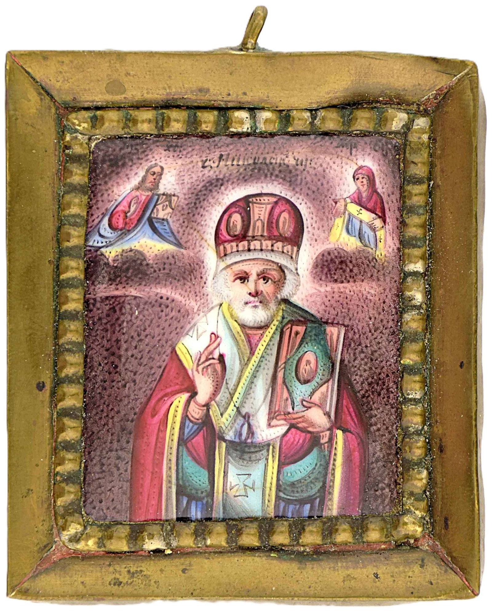 Russian icon, pendant "Saint Nicholas". - Russia, 19th century. - 6x7 cm. (1 of 2)