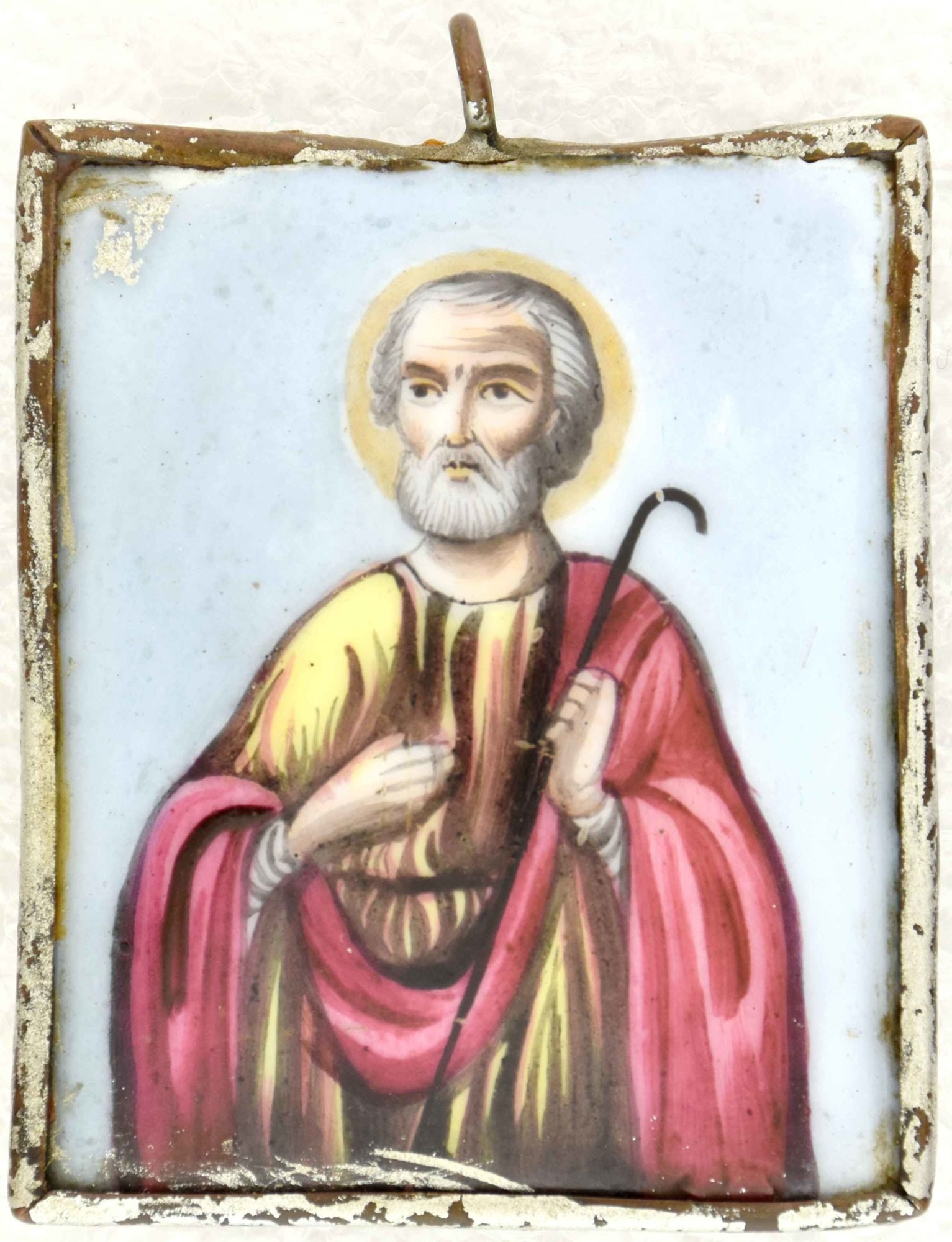 Russian icon, pendant "Saint Joseph". - Russia, 19th century. - 4,3x5,5 cm. (1 of 2)