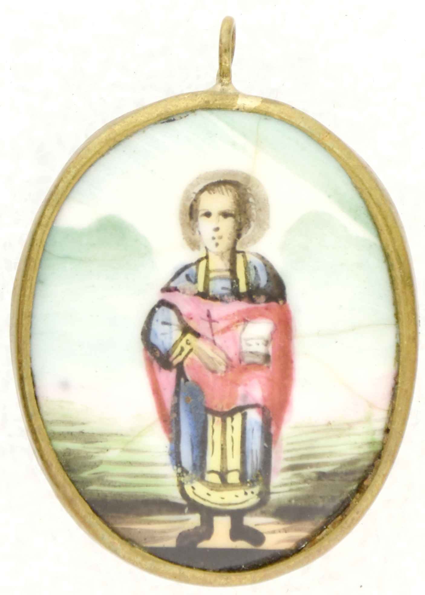[Rare] Russian icon, pendant "Saint Martyr Mina". - Russia, 19th century. - 2,5x3,5 cm. (1 of 2)