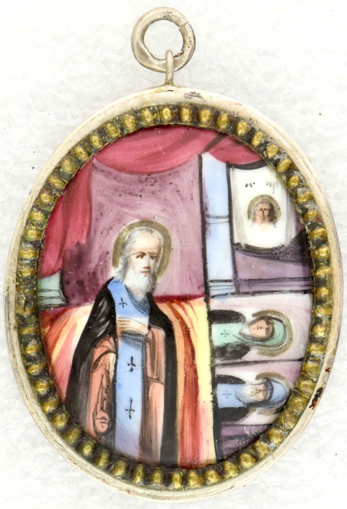 Russian icon, pendant "Saint Sergius of Radonezh" with silver frame. - Russia, 19th century. - 4x5 (1 of 2)