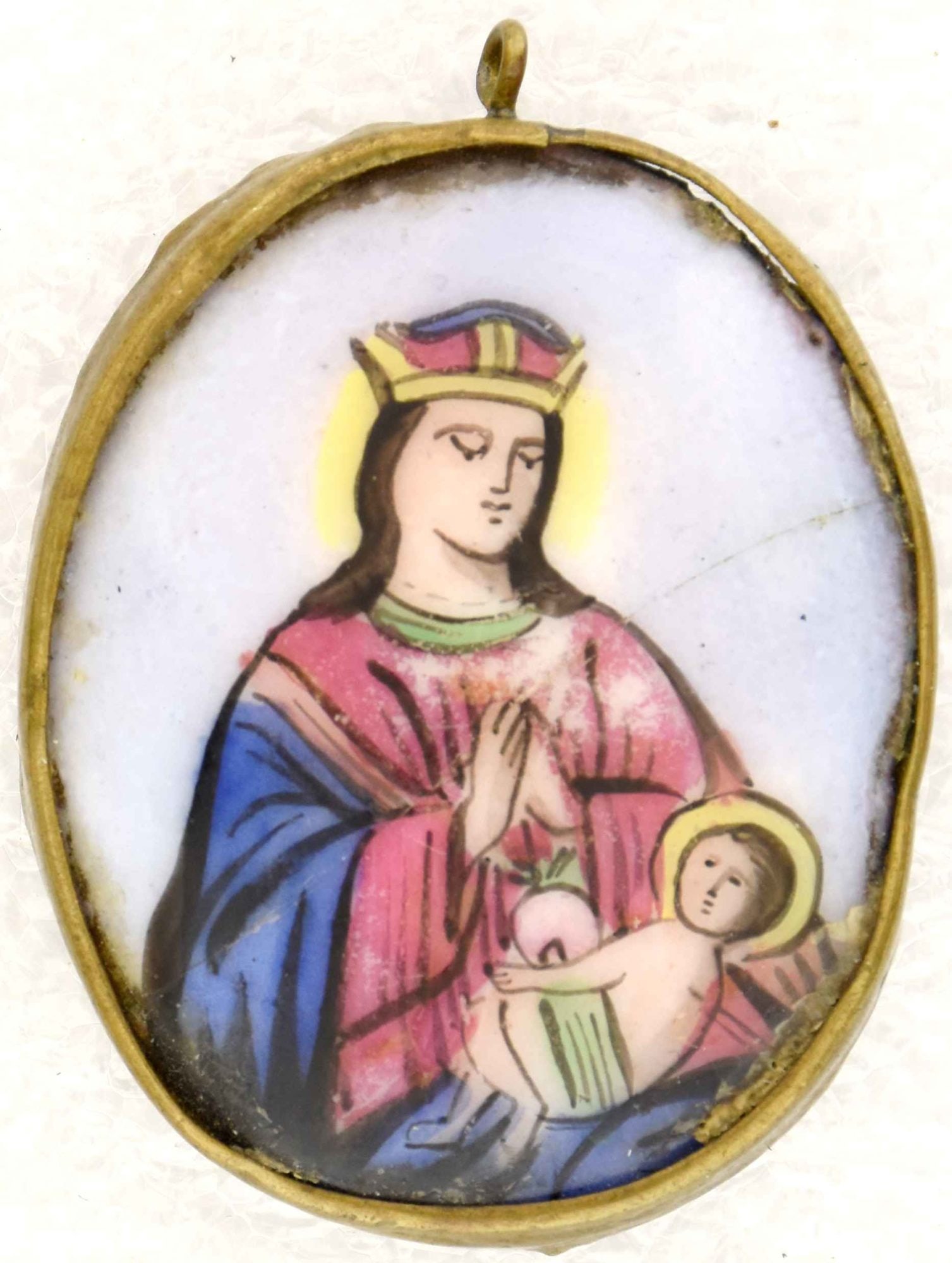 Russian icon, pendant "Theotokos Eleusa". - Russia, 19th century. - 3x4 cm. (1 of 2)