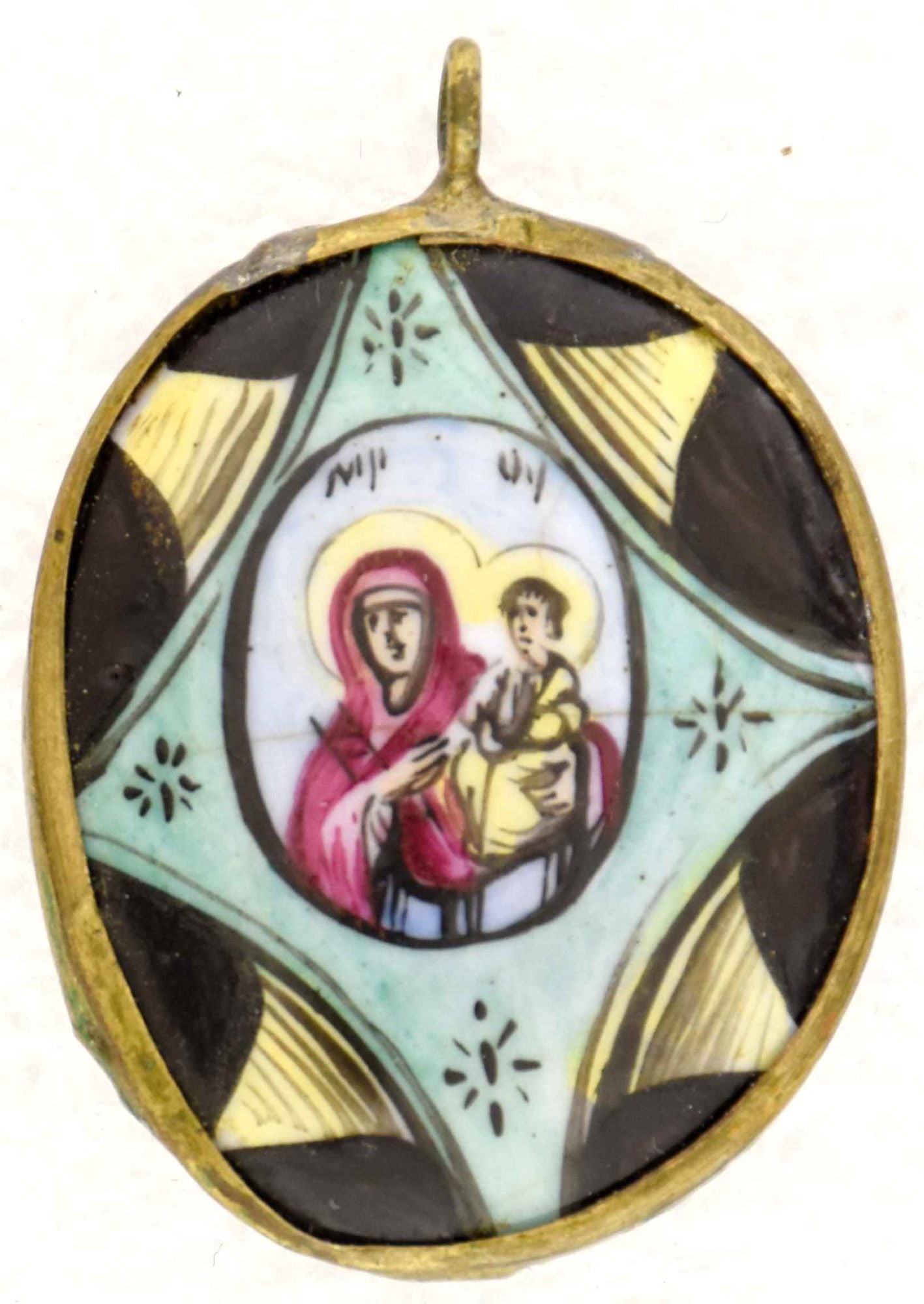 Russian icon, pendant "Our Lady of the Burning Bush". - Russia, 19th century. - 2.6x2.8 cm. (1 of 2)