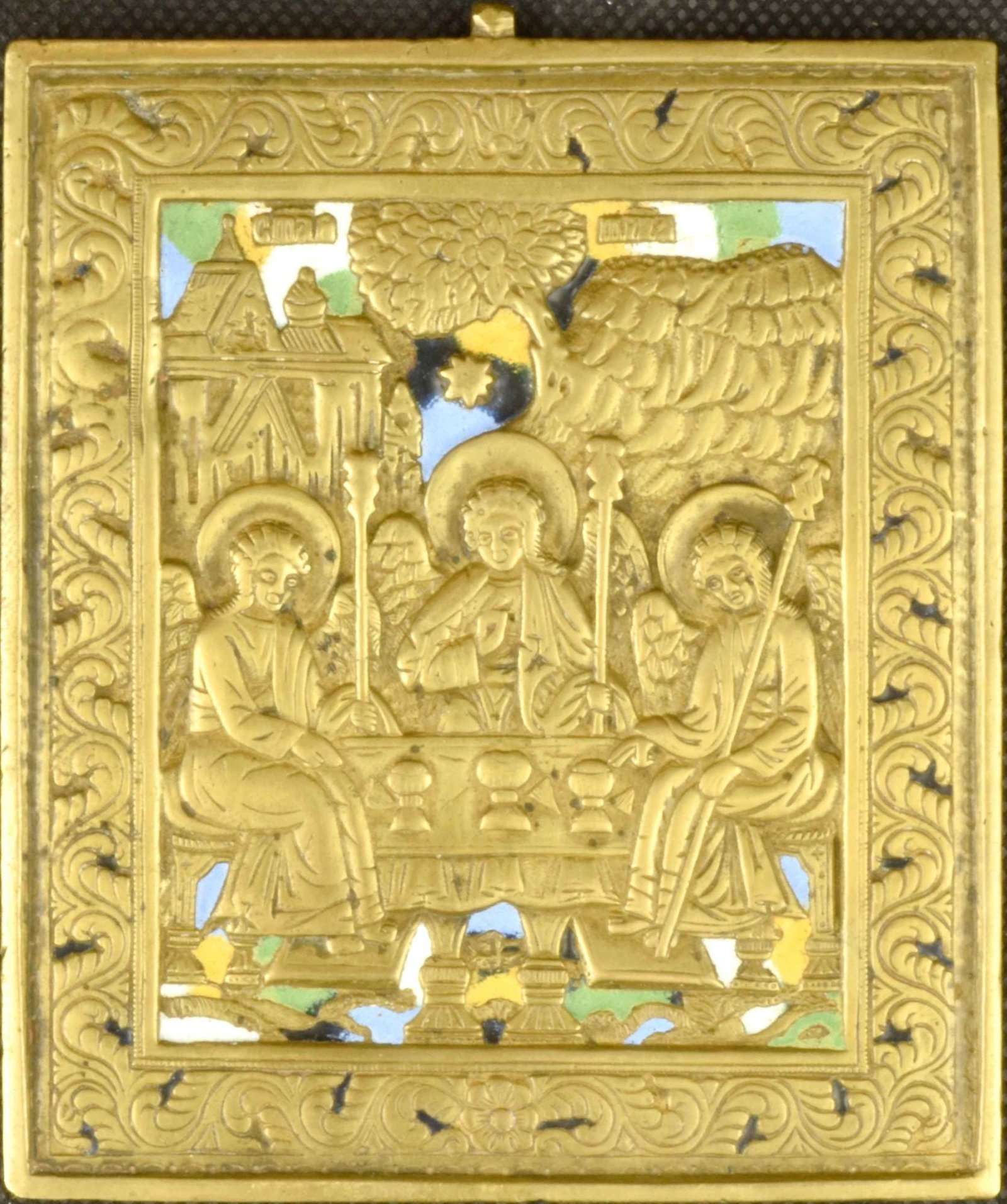 Russian icon "Old Testament Trinity". - Russia, 19th century. - 11x9 cm. (1 of 2)