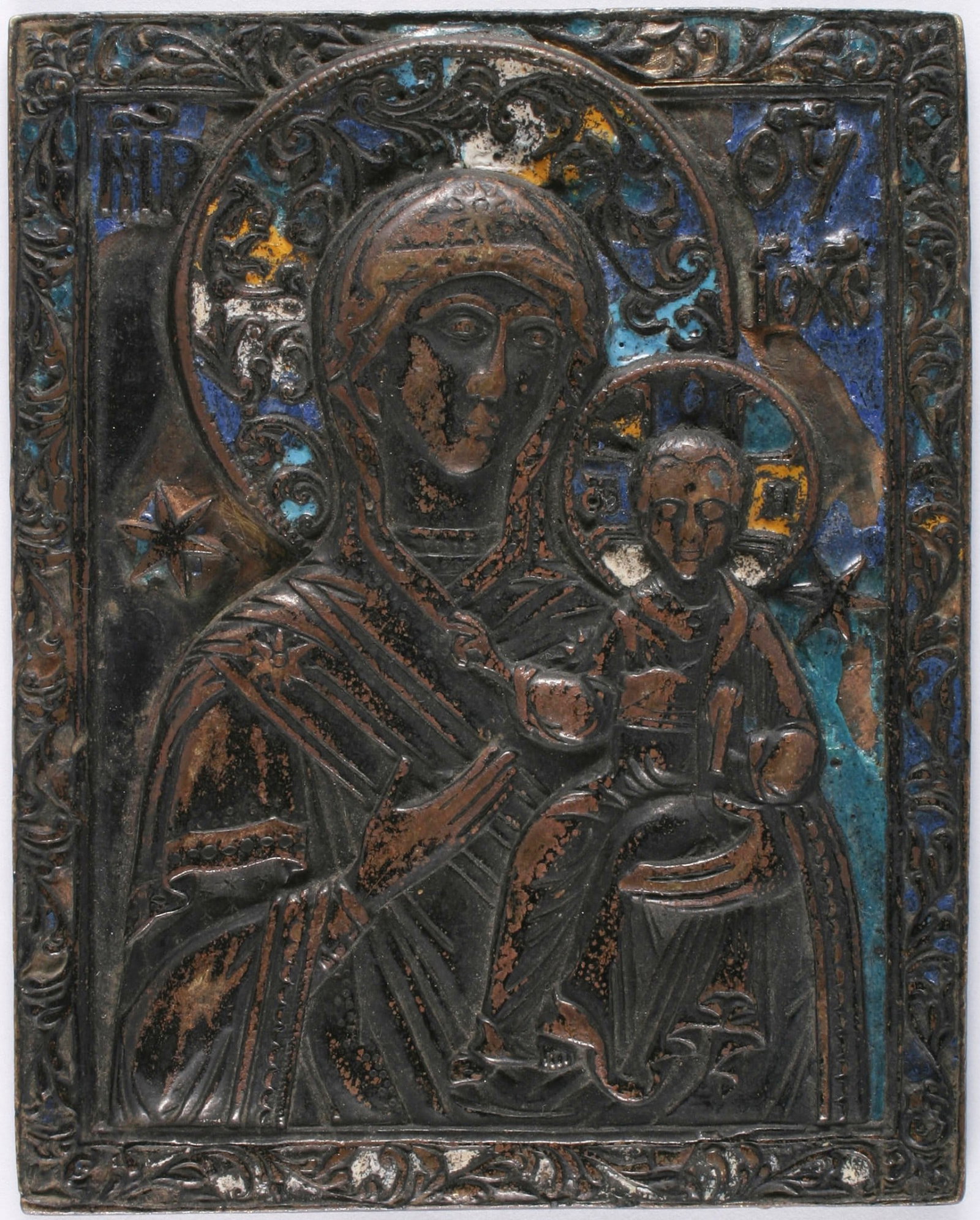 [Rare] Russian icon "Our Lady of Smolensk". - Russia, 19th century. - 12x10 cm. (1 of 2)