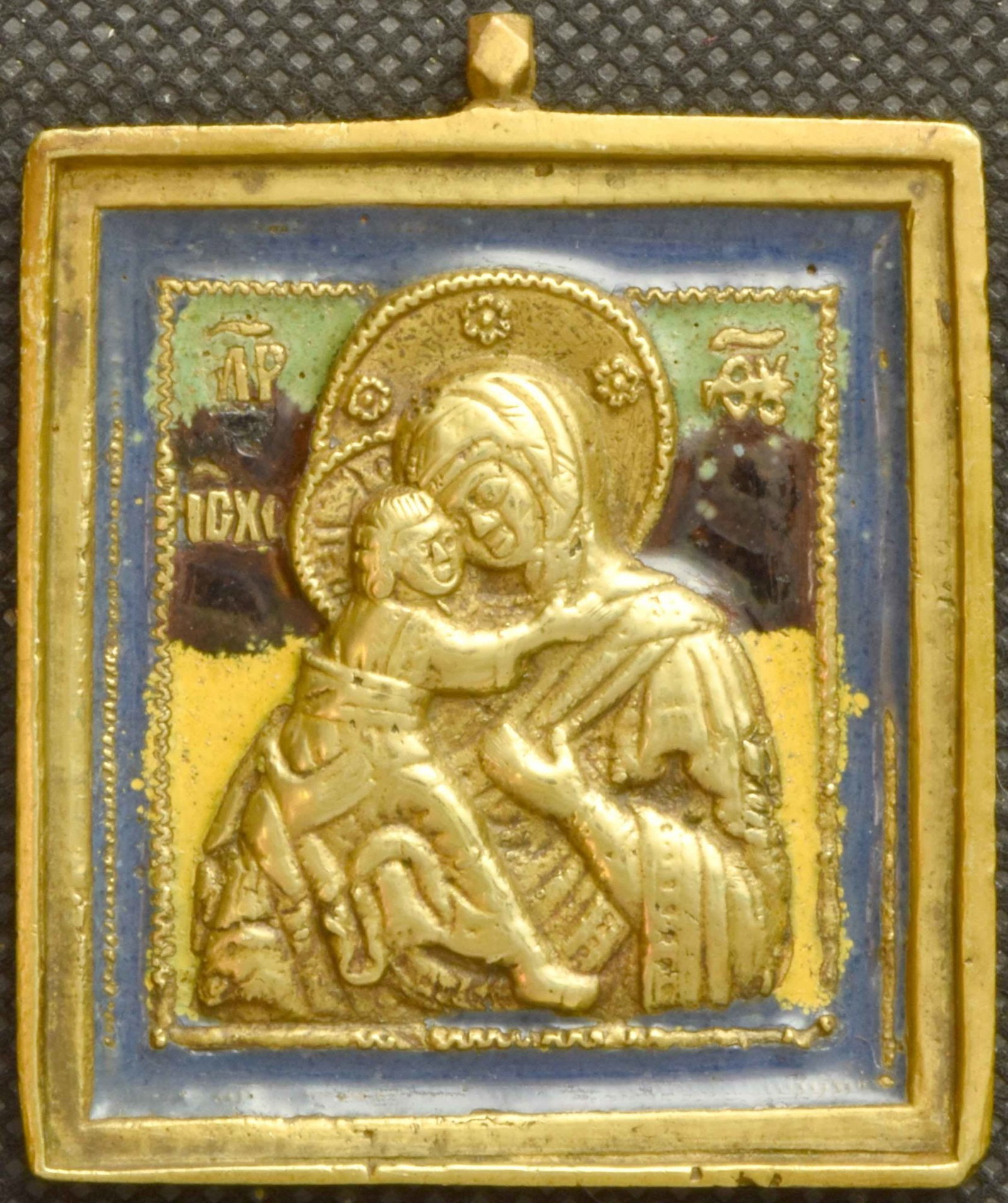 Russian icon "Our Lady of Vladimir". - Russia, 19th century. - 5x5,8 cm. (1 of 2)