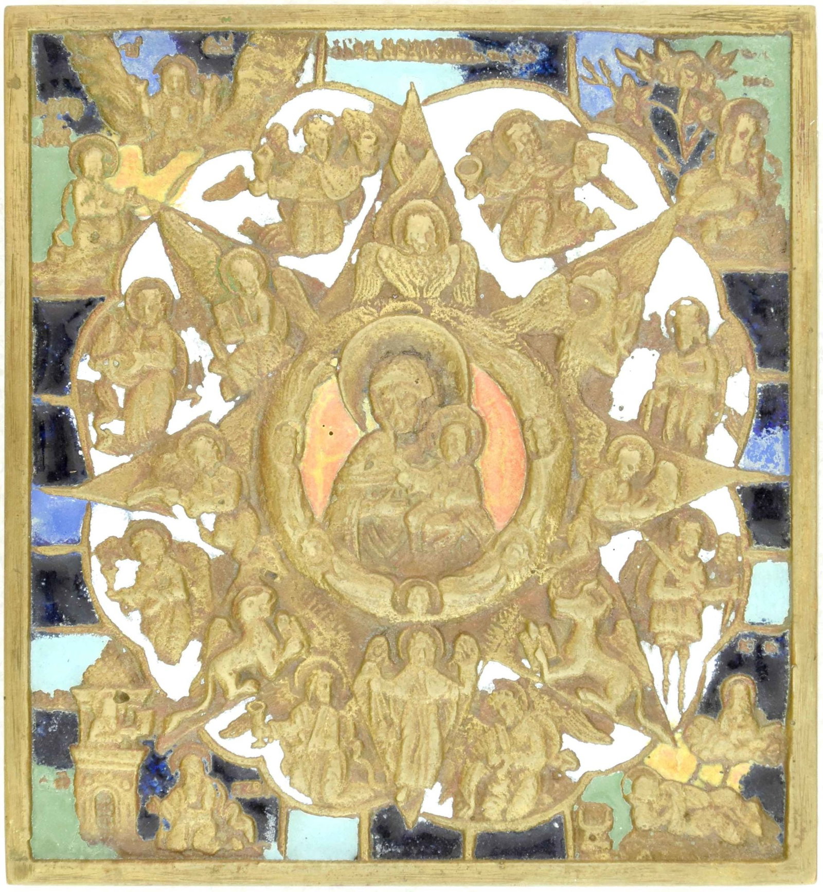 Russian icon "Our Lady of the Burning Bush". - Russia, 19th century. - 8,5x9 cm. (1 of 2)