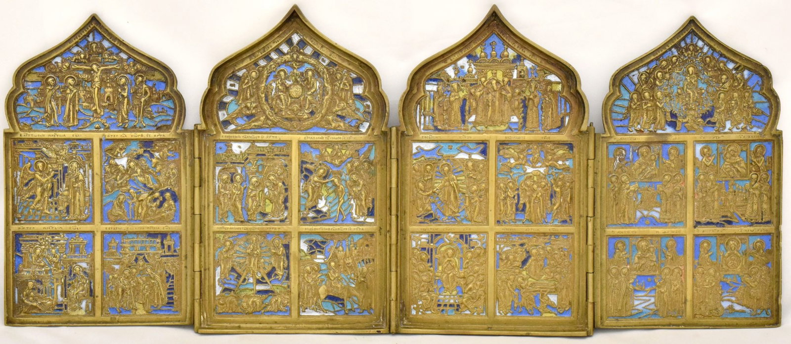 Russian 4-partie folding icon ('skladen') "Great Feasts". - Russia, 19th century. - 41x17,5 cm. (1 of 2)