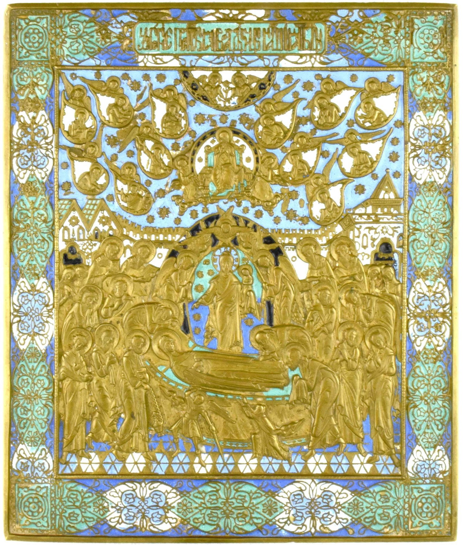 [Large]. Russian icon "Dormition of the Mother of God". - Russia, 19th century. - 24x29 cm. (1 of 2)