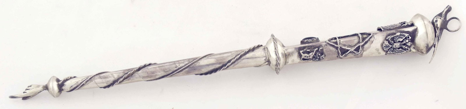 [Judaica. Russian]. Silver Torah pointer (yad) with a double-head eagle of Russian Empire. - Russia, (1 of 3)