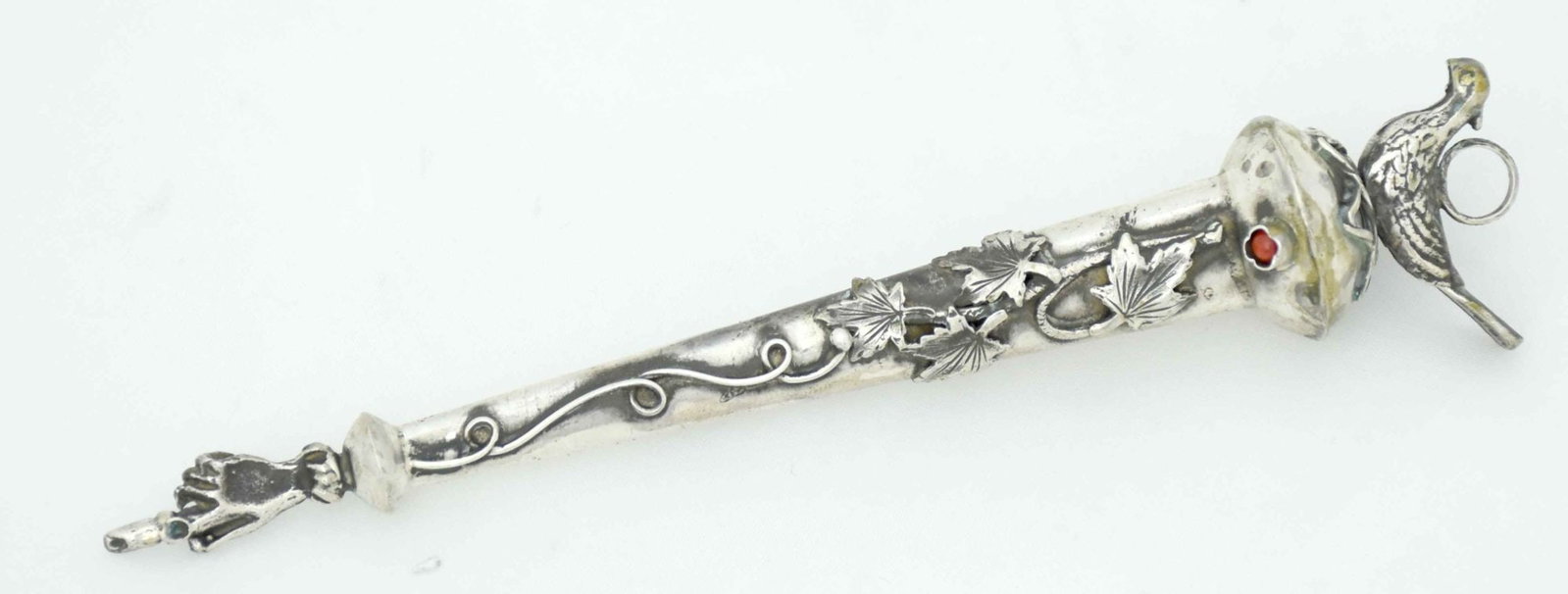 [Judaica. Russian]. Silver Torah pointer (yad) decorated with coral. - Russia, 1878. - 16x2,5 cm. (1 of 2)