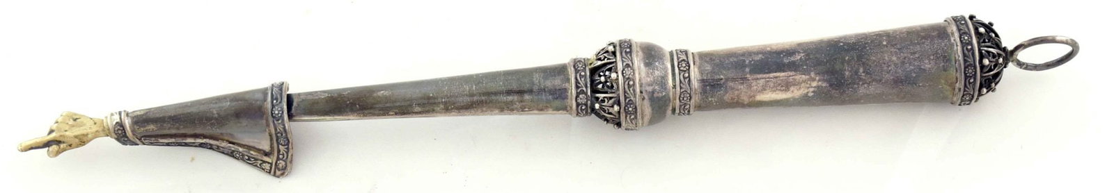 [Judaica. Russian]. Silver Torah pointer (yad). - Russia, 1886. - 28x2,5 cm; 86 g. (1 of 3)