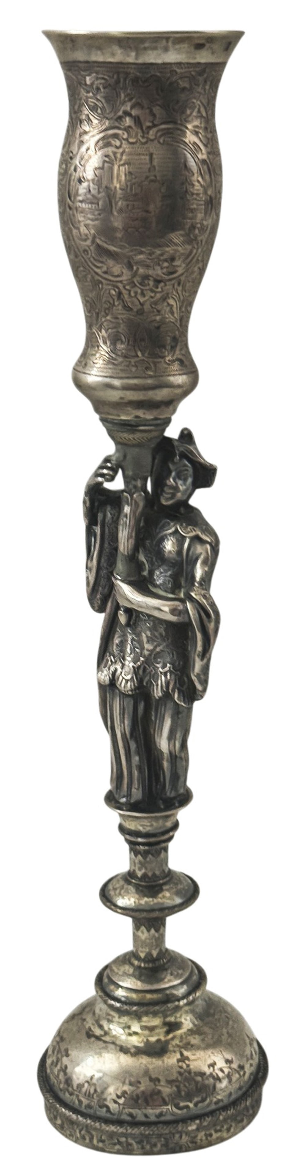 [Russian]. Silver glass with figurative stem and engraved ornament. - Russia, 19th century. - 34x7x7 (1 of 4)